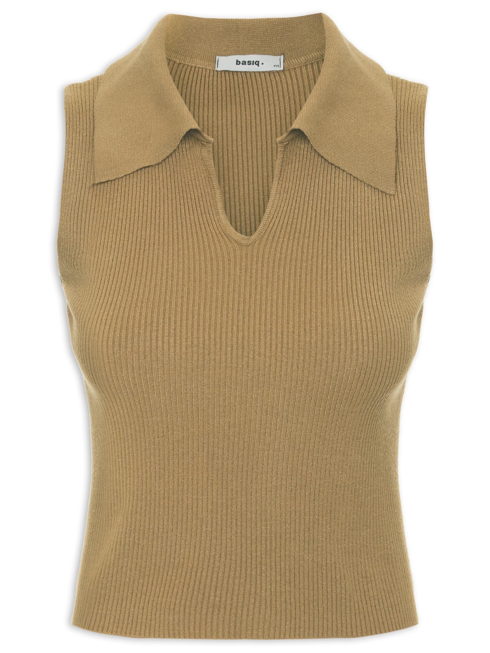 Regata Feminina Tricot Gola Polo Verde Basiq