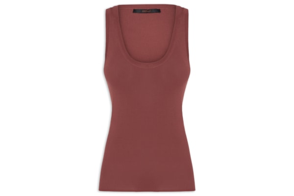 Regata Feminina Tricot Gola U Canelada Color - Marrom