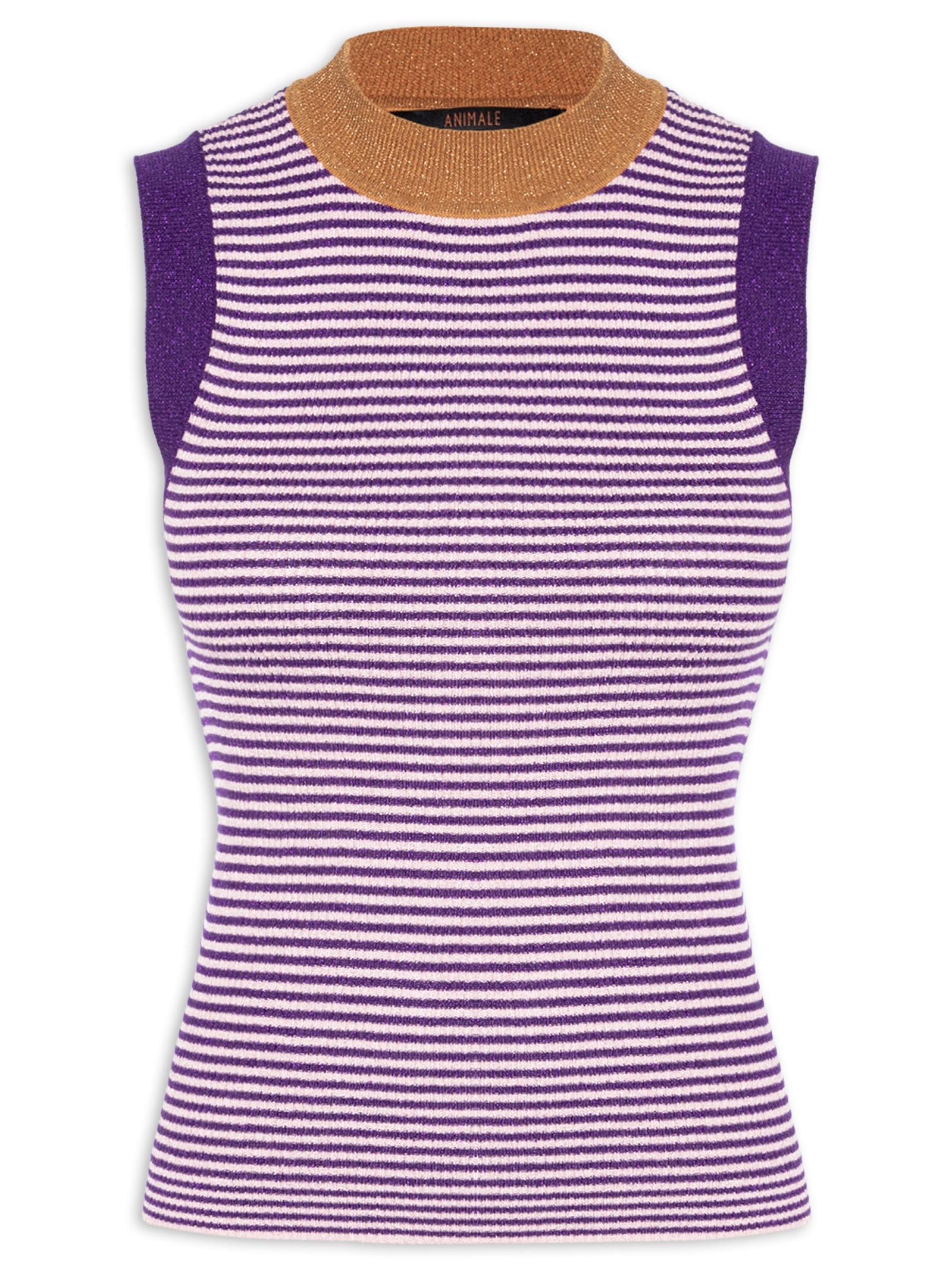 Regata Feminina Tricot Listrada Com Lurex Colors Roxo Animale