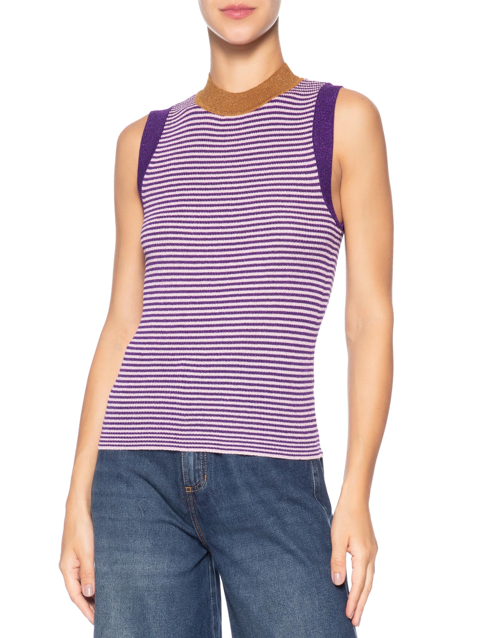 Regata Feminina Tricot Listrada Com Lurex Colors Roxo Animale