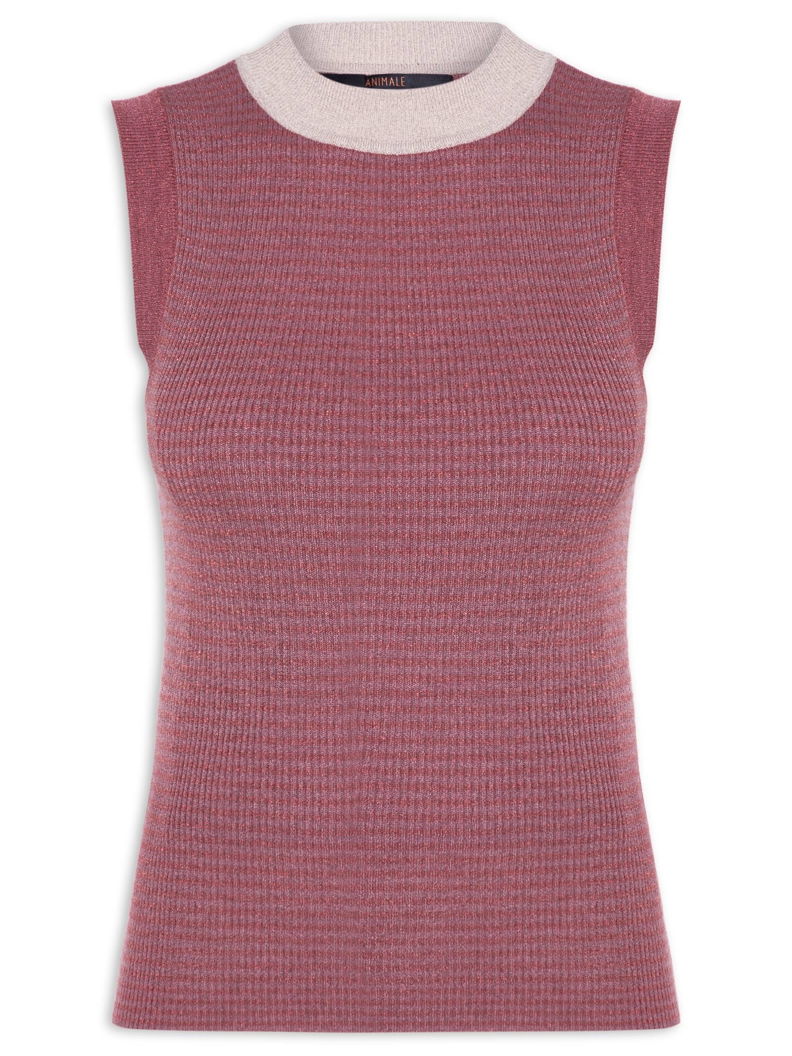Regata Feminina Tricot Listrada Com Lurex Colors  – Rosa Animale