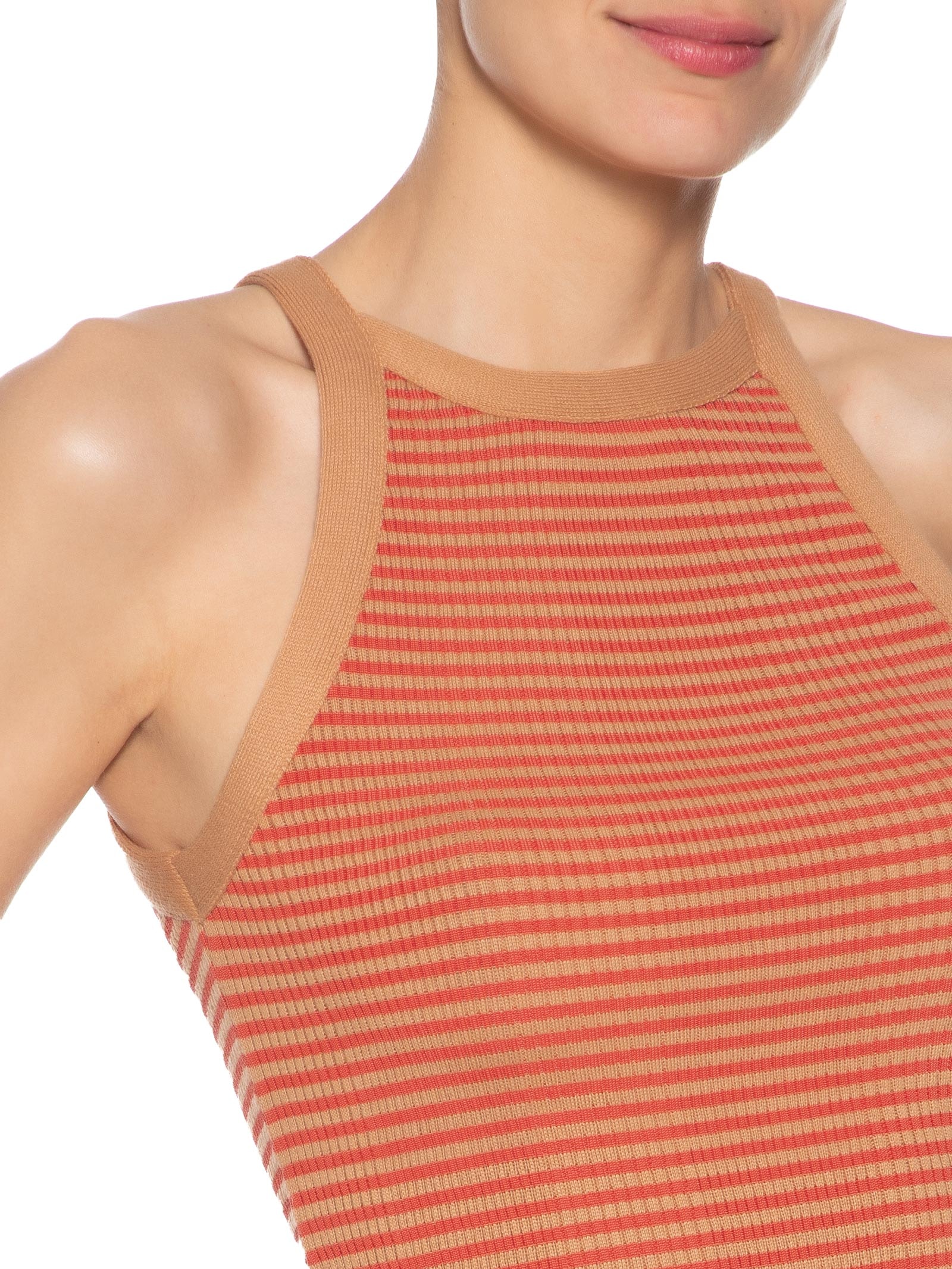 Regata Feminina Tricot Listras Marrom Animale Jeans