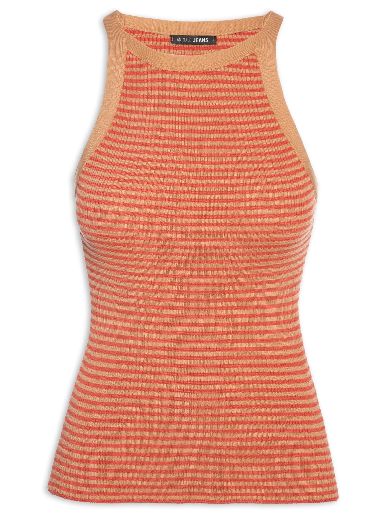 Regata Feminina Tricot Listras Marrom Animale Jeans