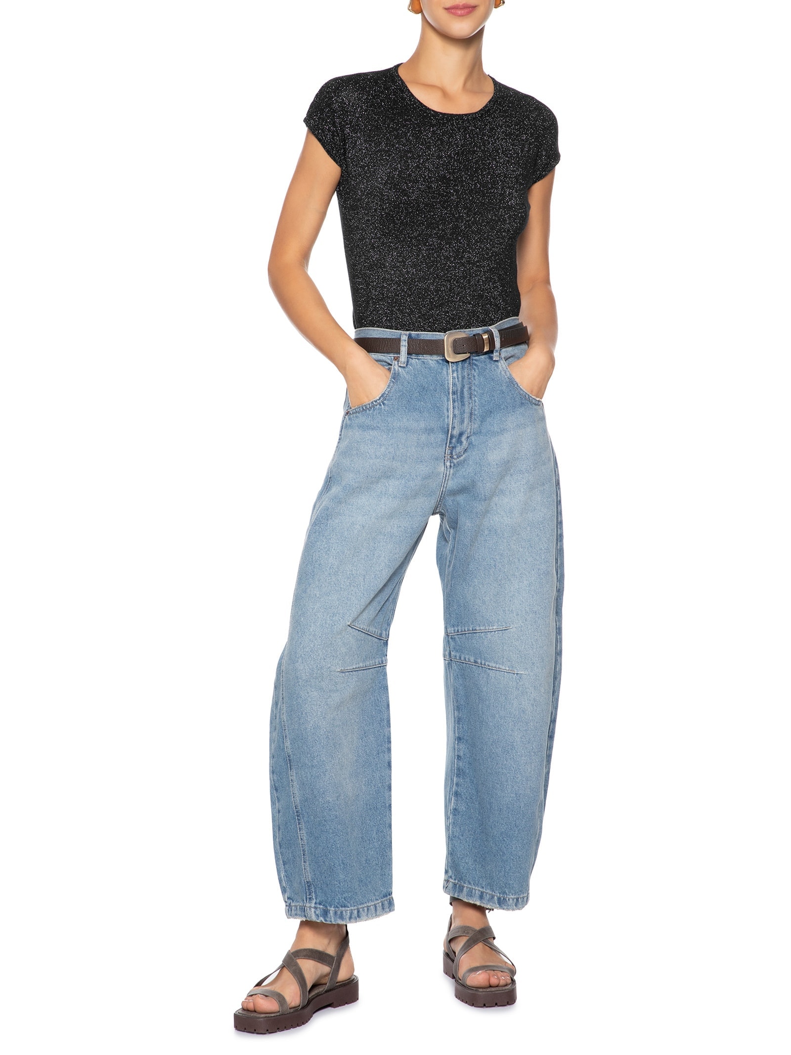 Regata Feminina Tricot Manga Japonesa Preto Basiq