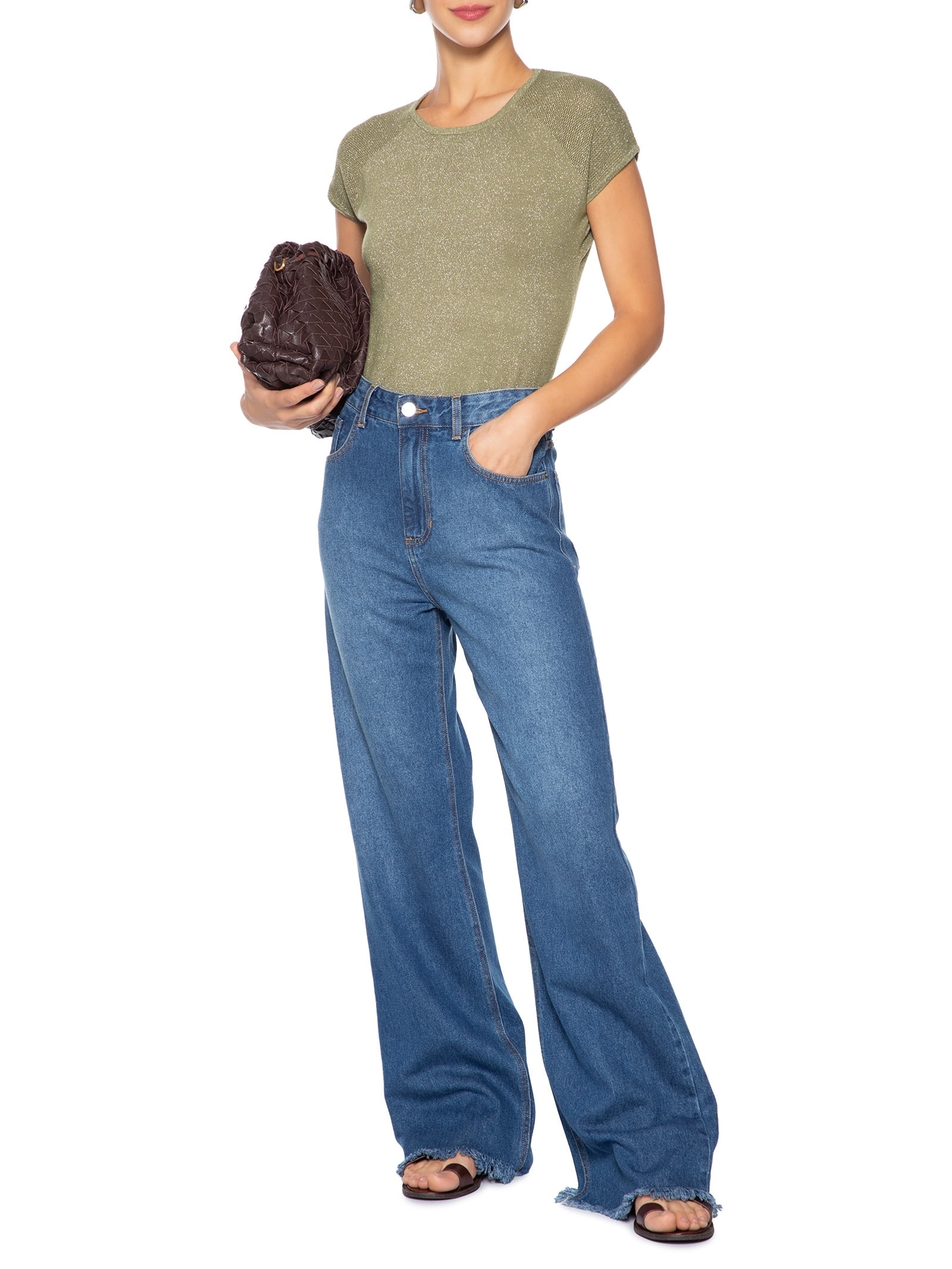 Regata Feminina Tricot Manga Japonesa Verde Basiq