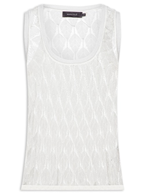 Regata Feminina Tricot Ponto Rendado – Branco