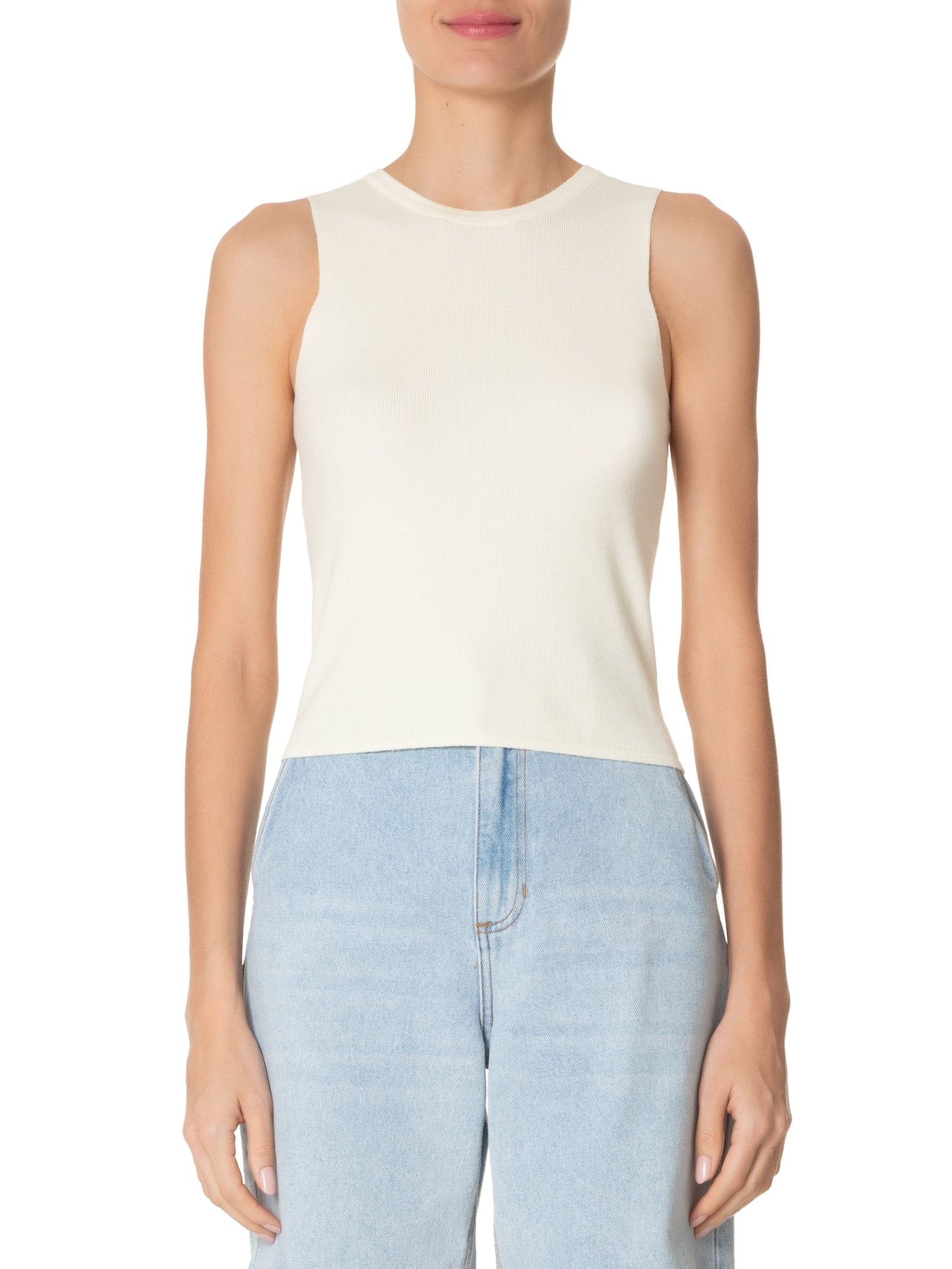 Regata Feminina Tricot  Sem Manga Off White  '2Essential