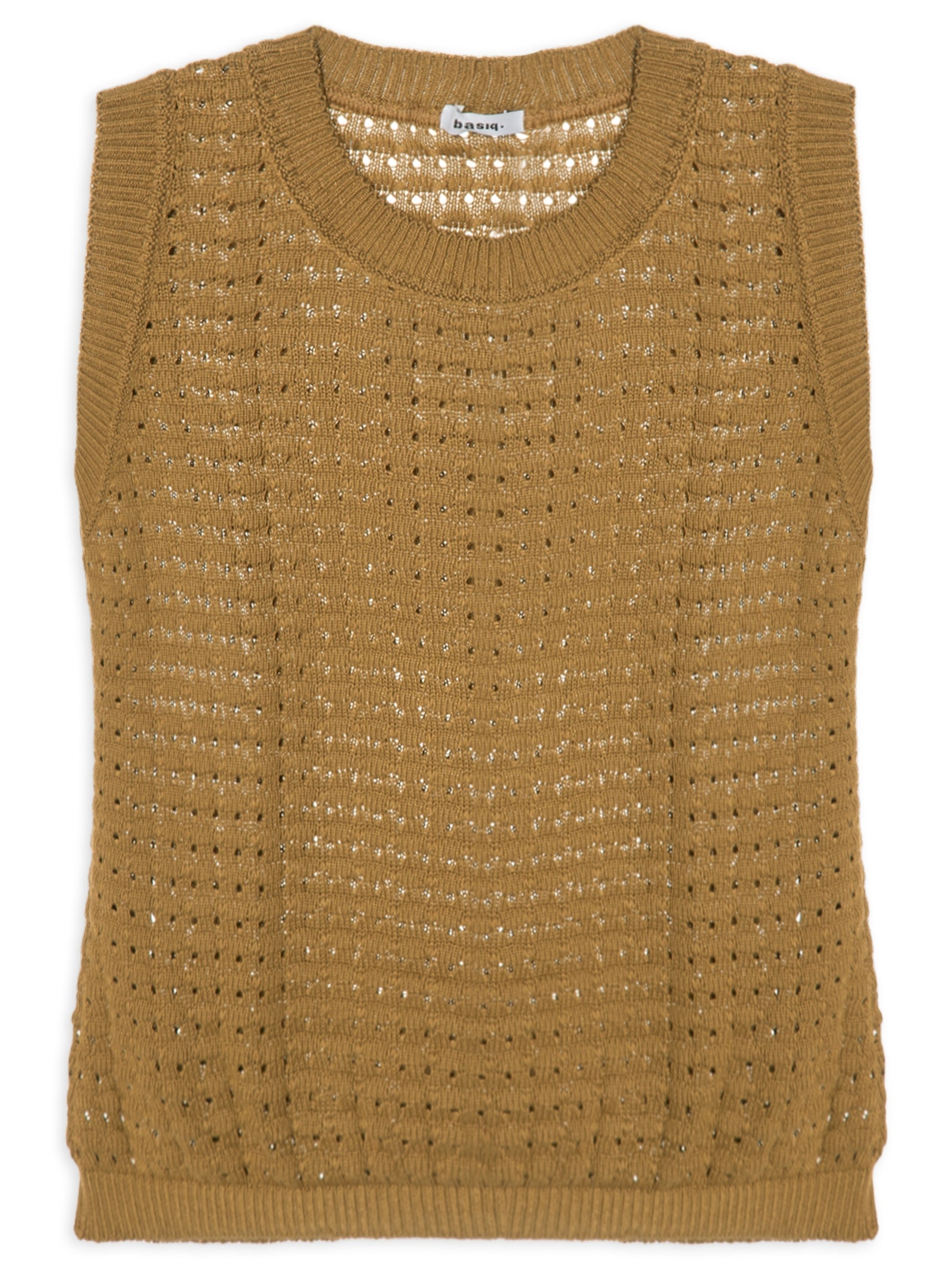 Regata Feminina Tricot Texturizada Bege Basiq