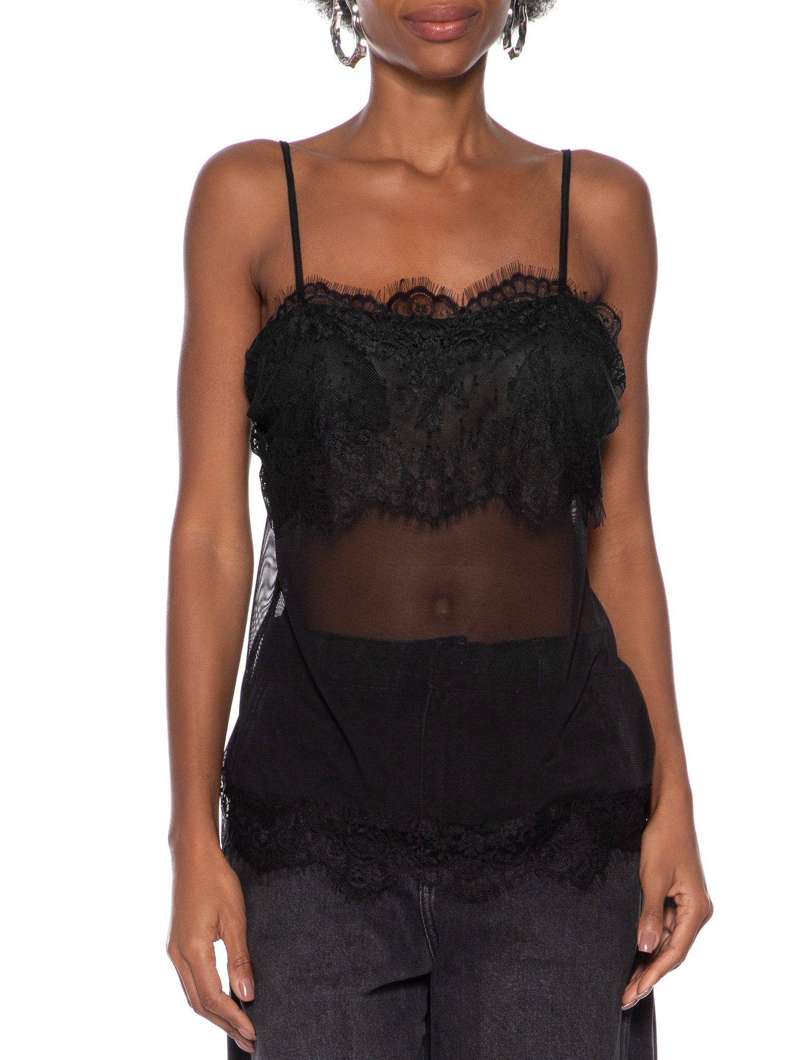 Regata Feminina Tule Detalhe Renda Preto Colcci