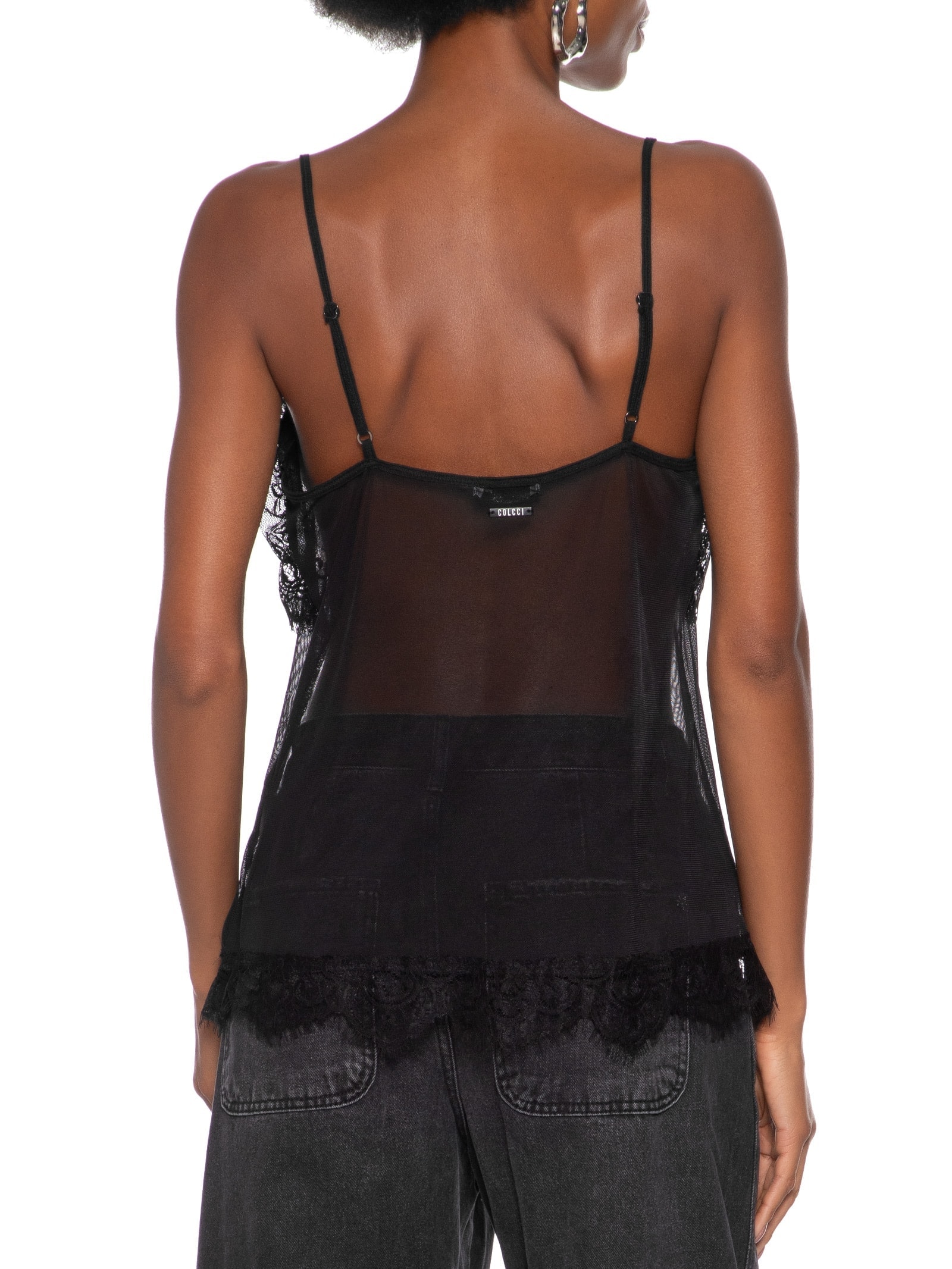 Regata Feminina Tule Detalhe Renda Preto Colcci