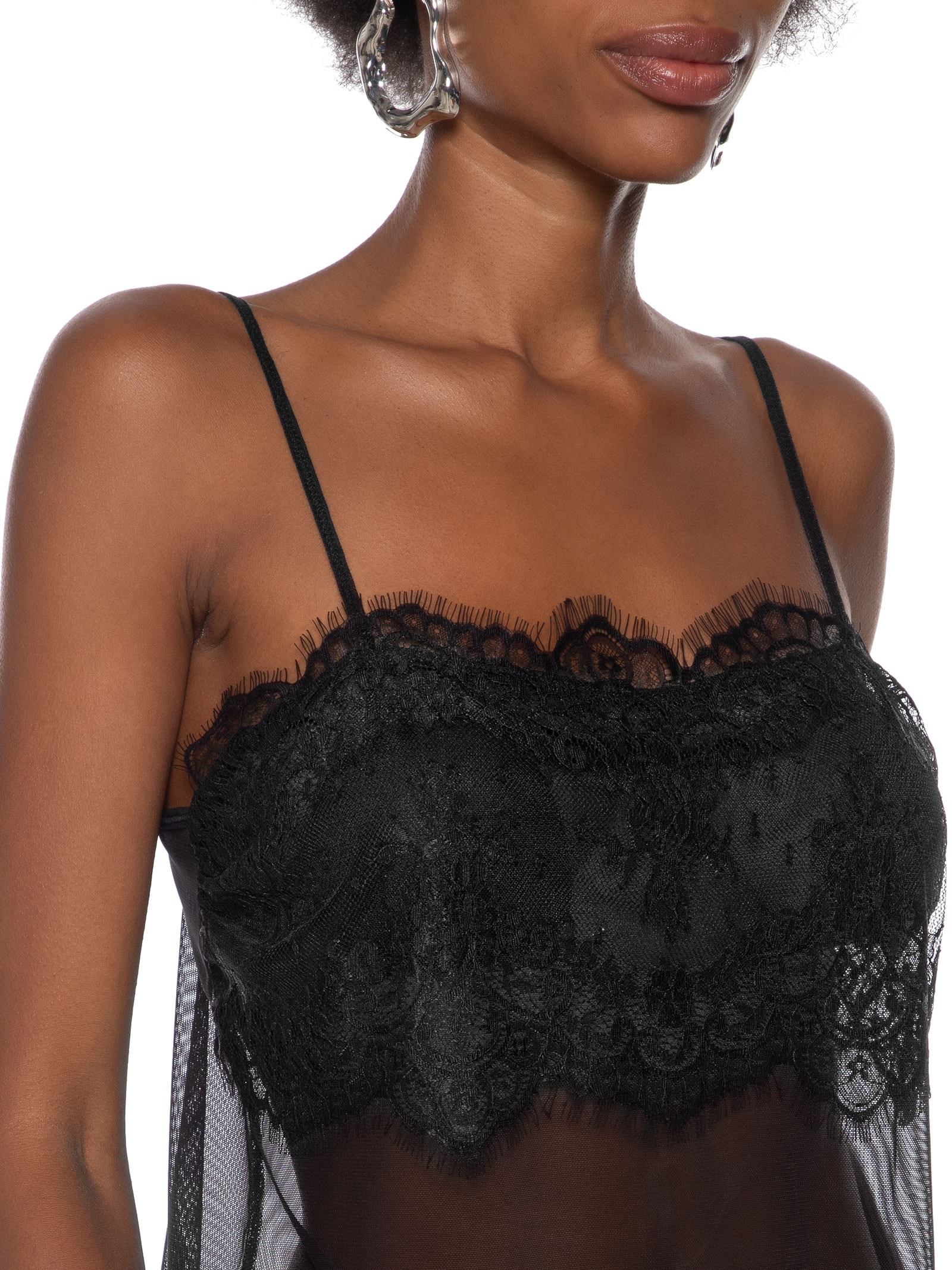 Regata Feminina Tule Detalhe Renda Preto Colcci