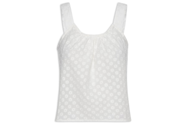 Regata Feminina Voil Bordado Mini Flowers - Off White