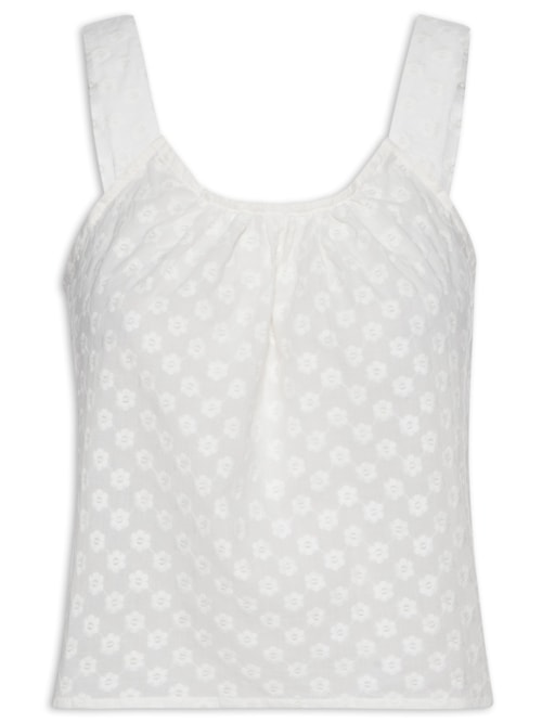 Regata Feminina Voil Bordado Mini Flowers - Off White