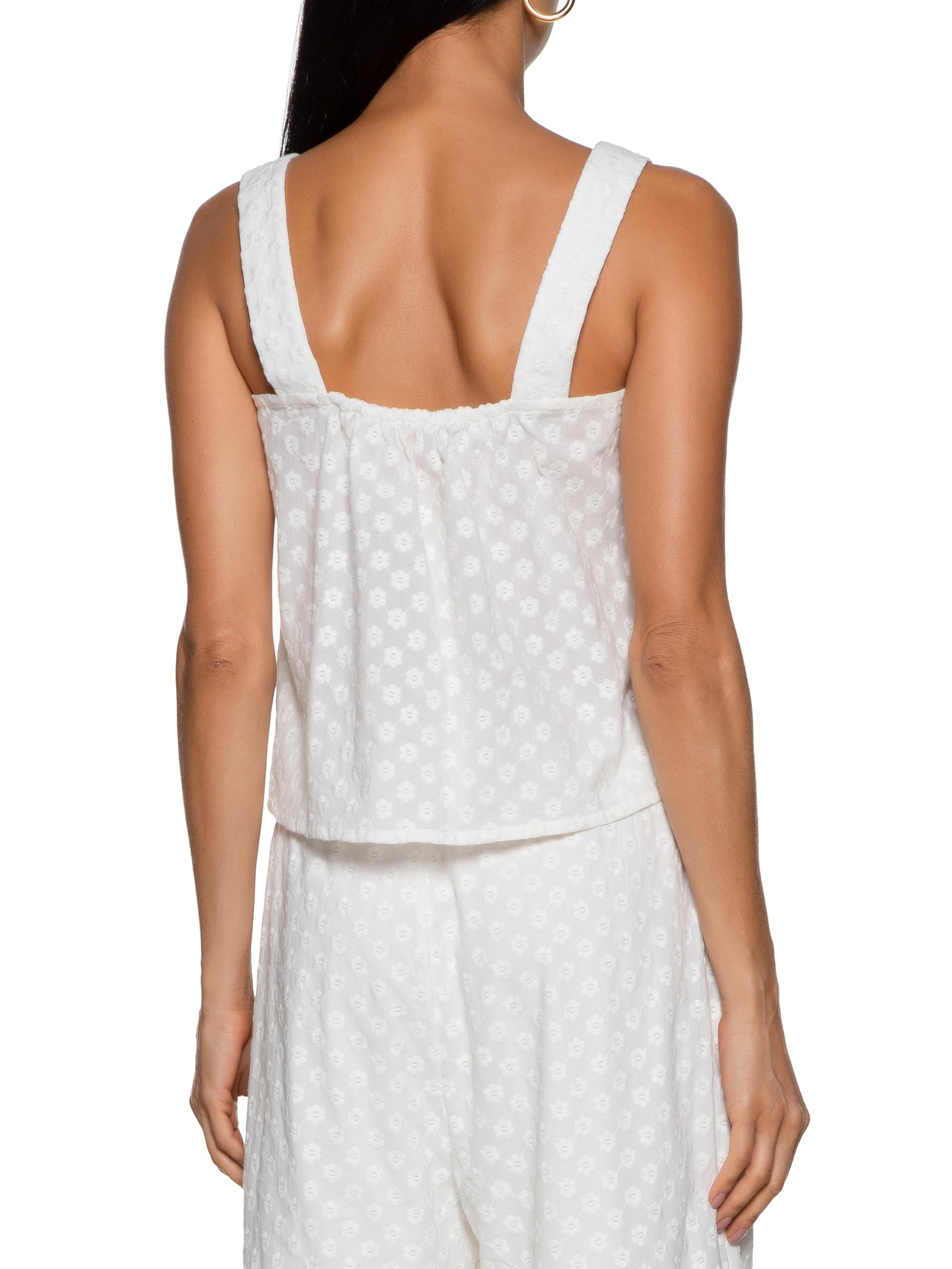 Regata Feminina Voil Bordado Mini Flowers Off White Cantão