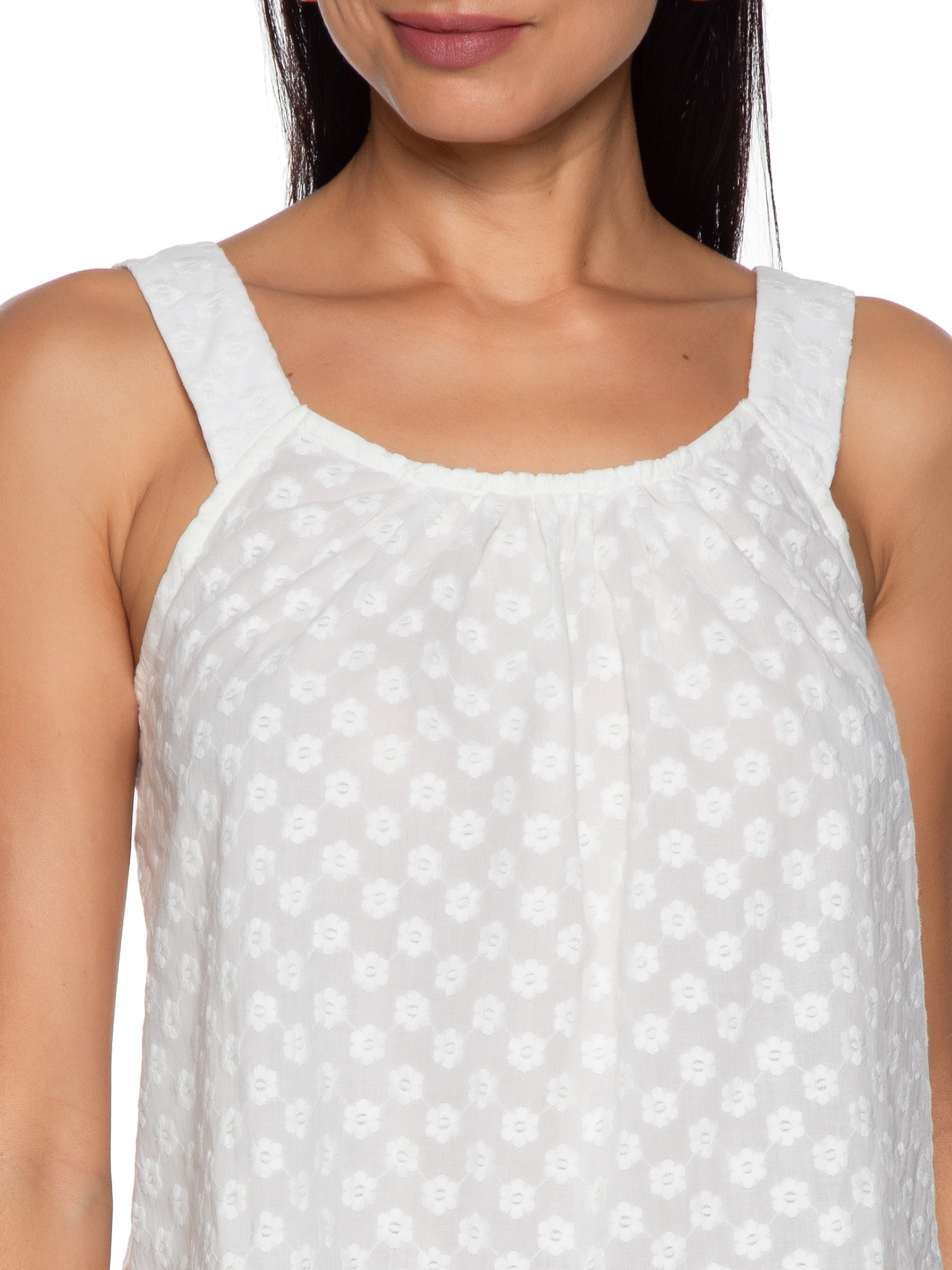 Regata Feminina Voil Bordado Mini Flowers Off White Cantão