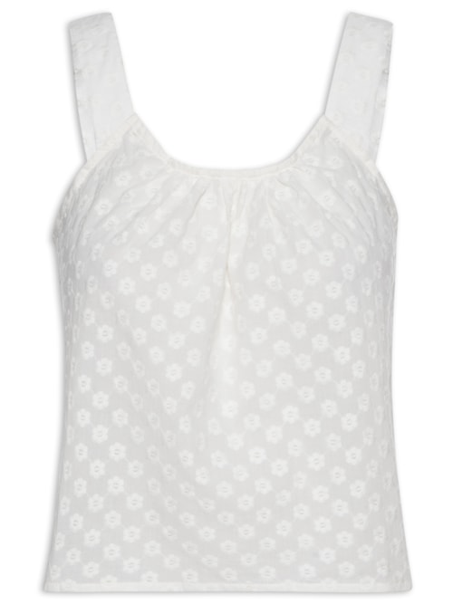 Regata Feminina Voil Bordado Mini Flowers – Off White