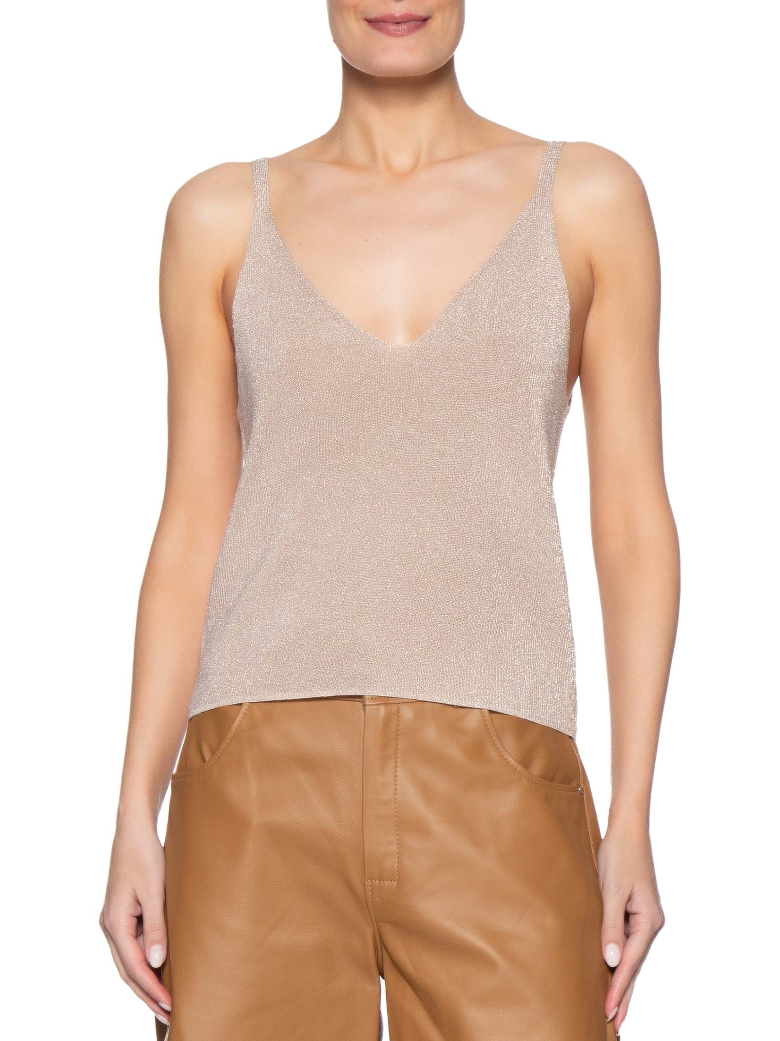 Regata Feminino de Tricot Lurex Decote V Prata Animale