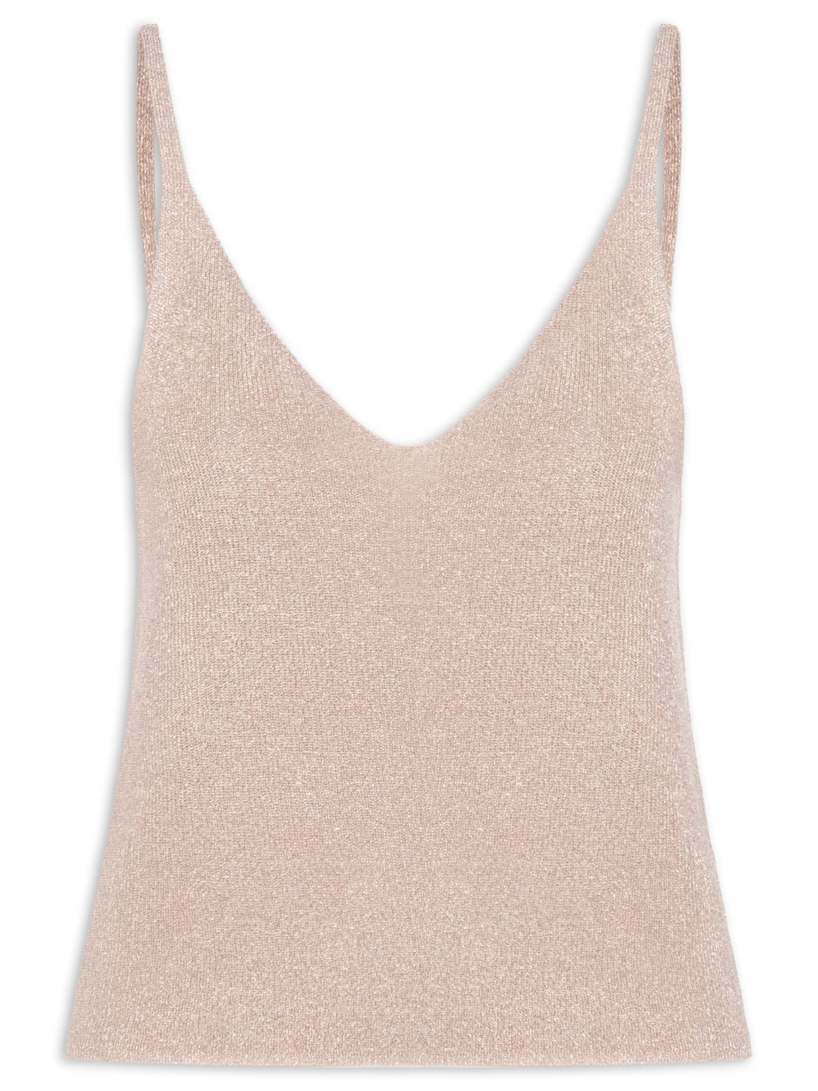 Regata Feminino de Tricot Lurex Decote V – Prata Animale