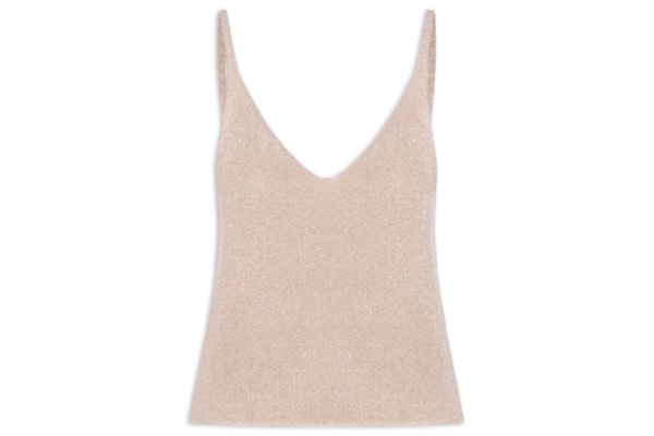 Regata Feminino de Tricot Lurex Decote V – Prata