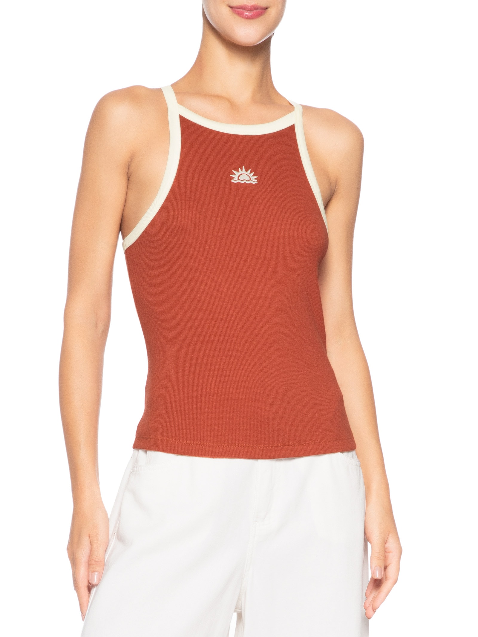 Regata Feminino Vies Contrastante Bordada- Vermelho Dress To