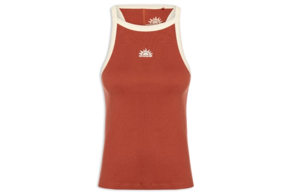 Regata Feminino Vies Contrastante Bordada– Vermelho