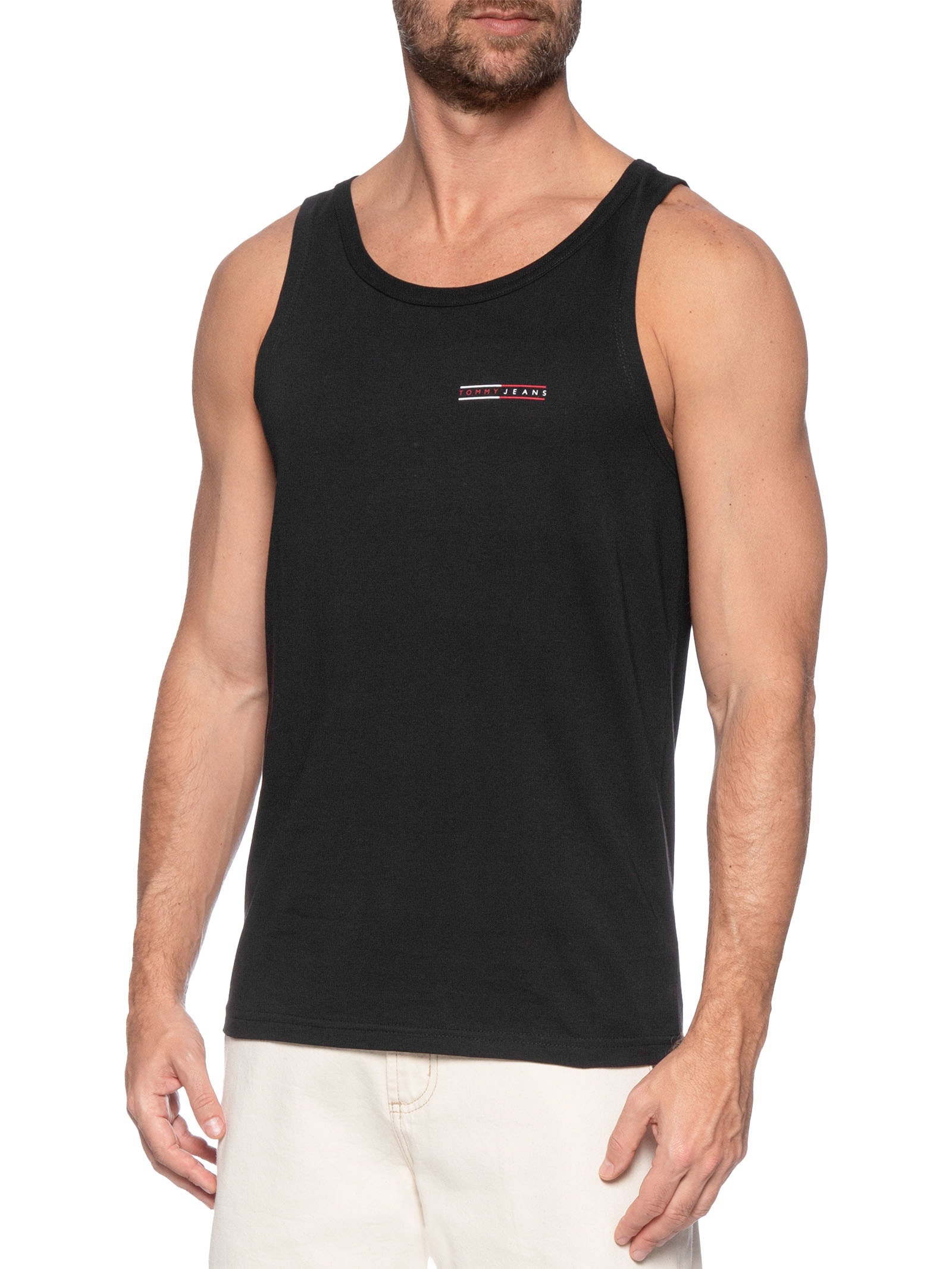 Regata Masculina Básica Slim Fit Graphic Preto Tommy Jeans