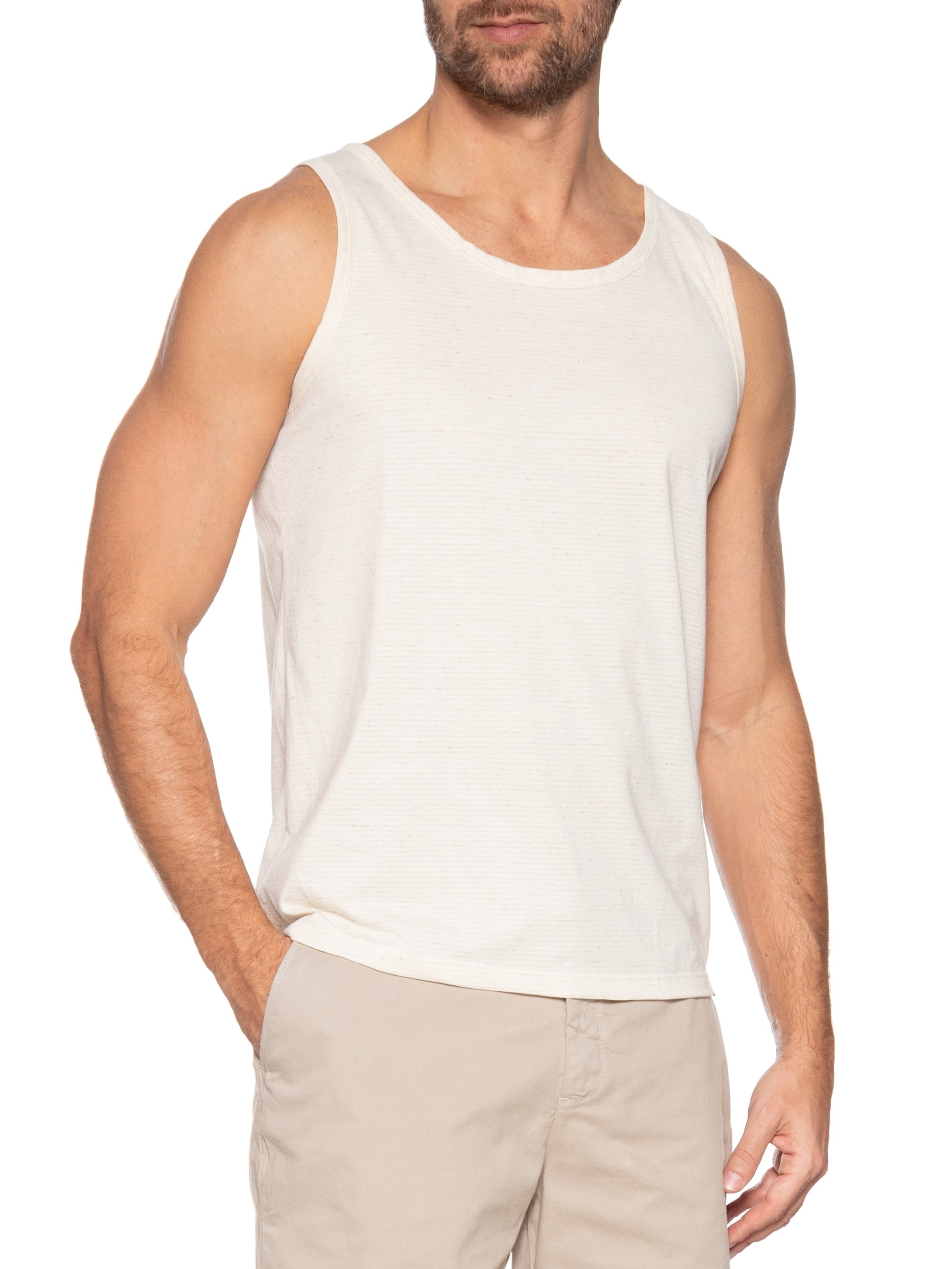 Regata Masculina Blend Com Linho Off White Basiq Men