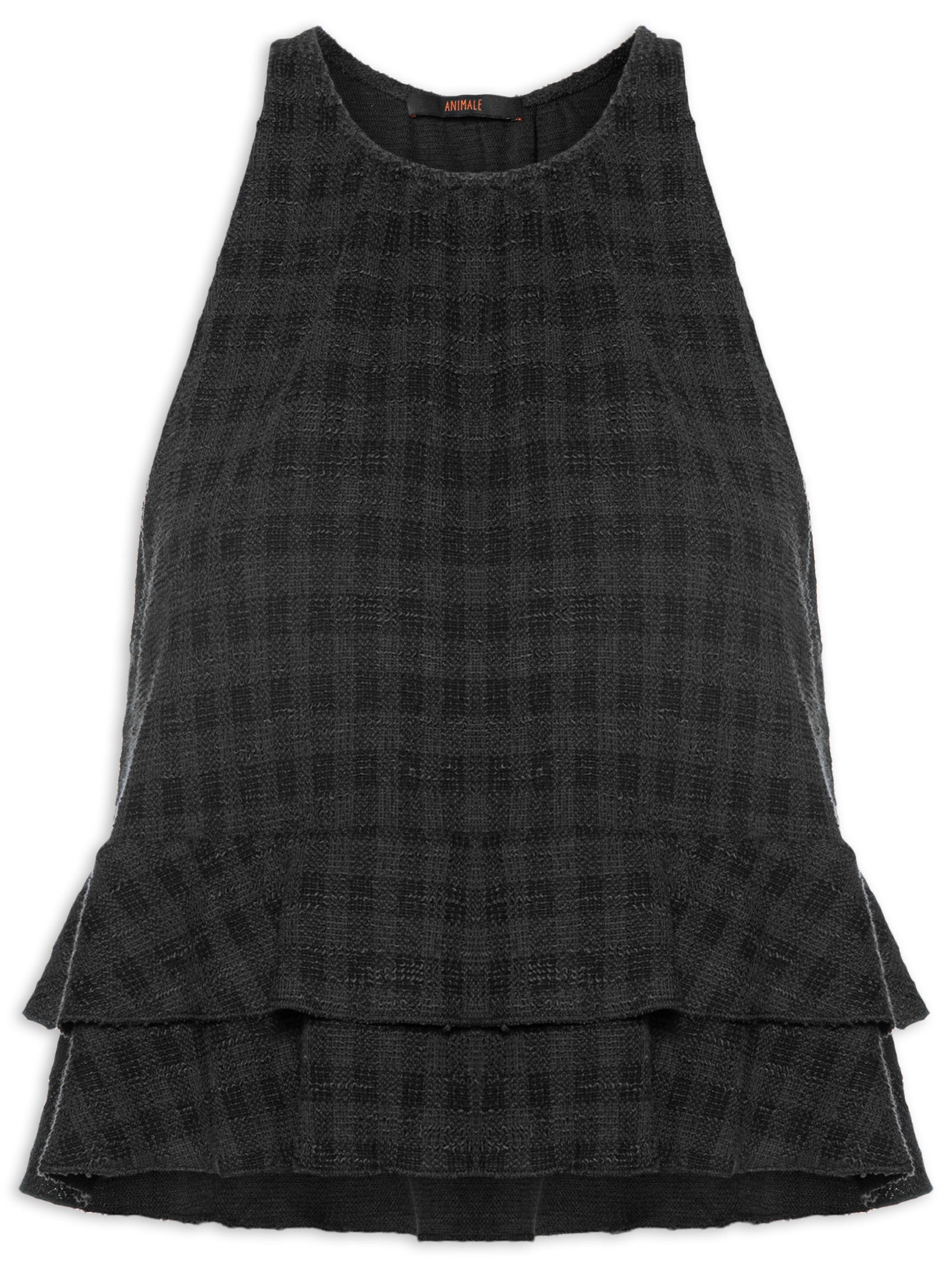 Regata Textura Babado Duplo Preto Animale