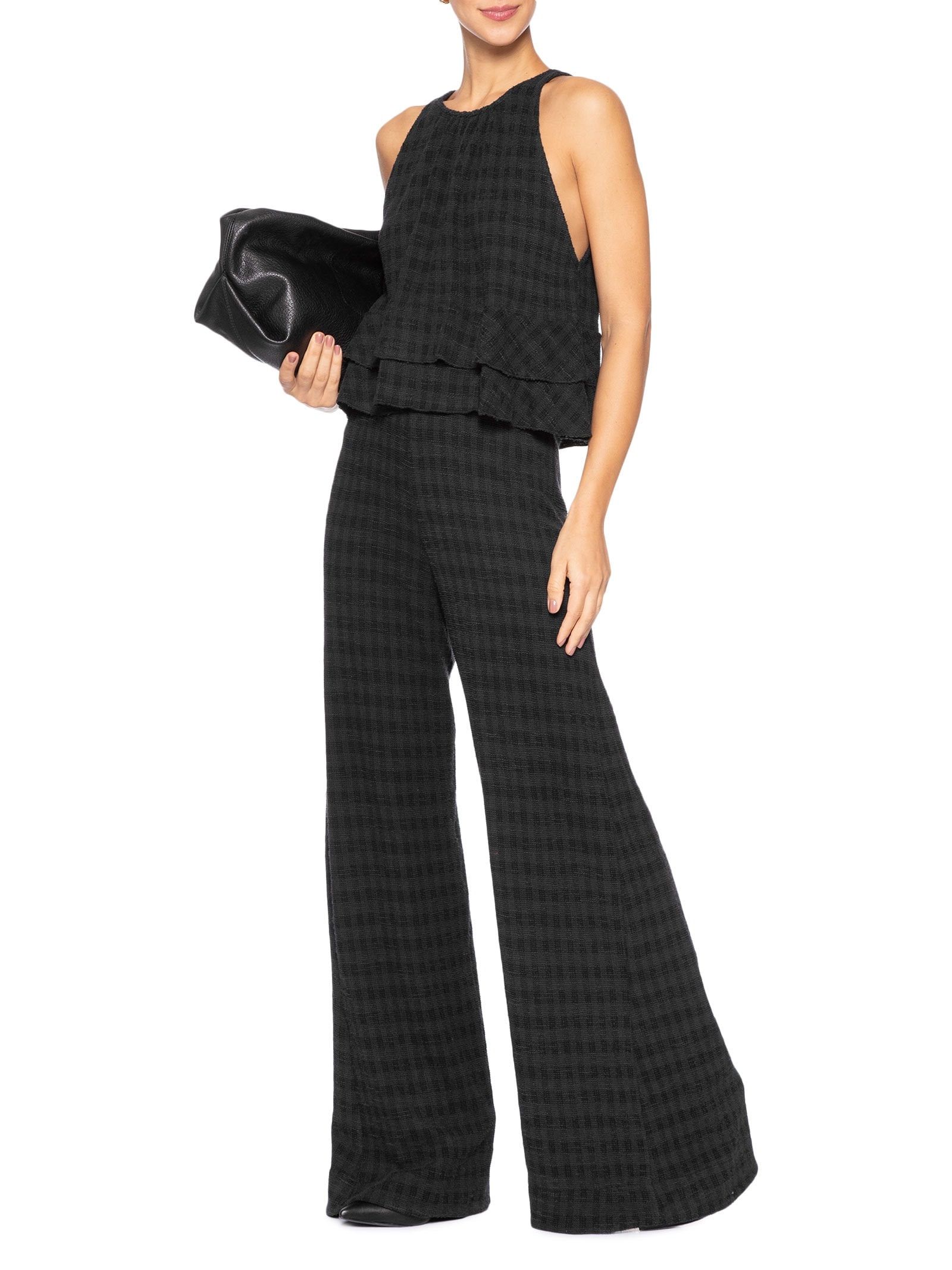 Regata Textura Babado Duplo Preto Animale