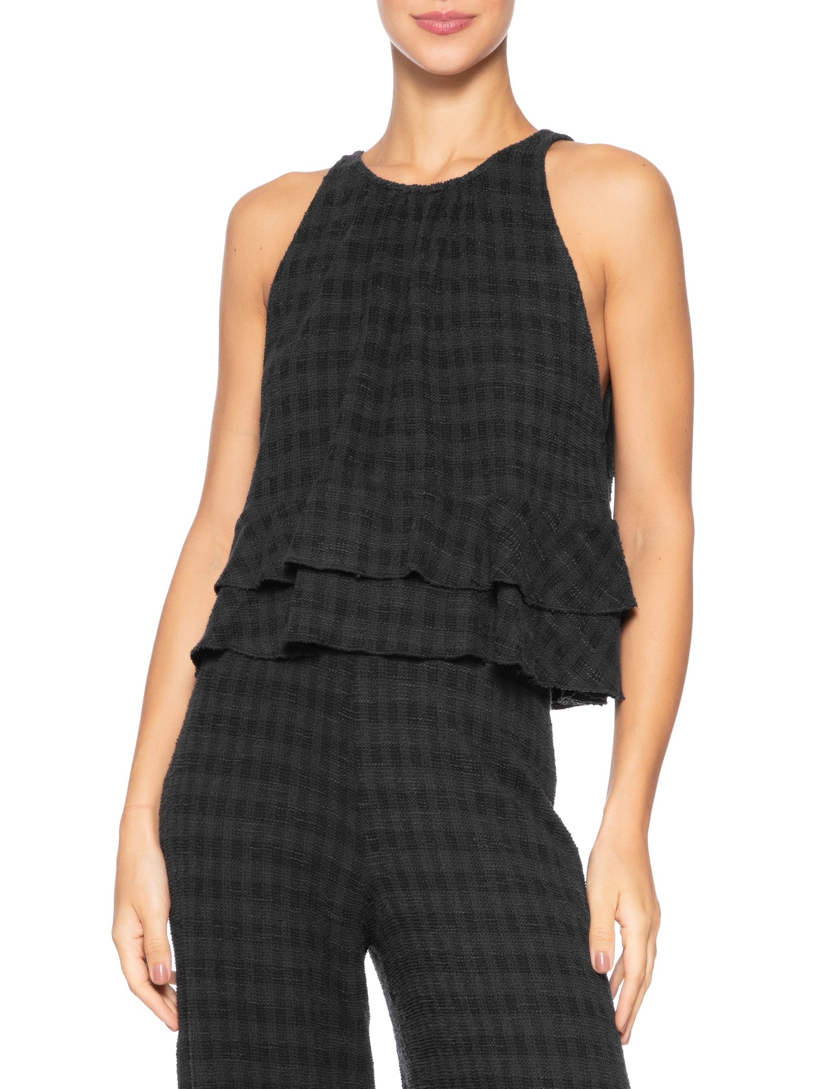 Regata Textura Babado Duplo Preto Animale