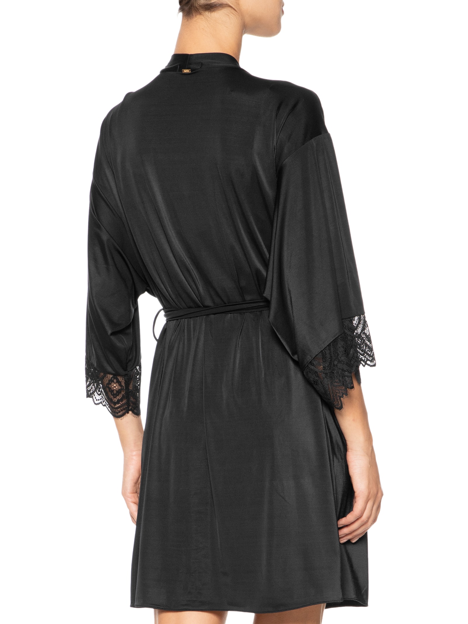 Peace Hope Robe Hope - Robe Em Microfibra Com Renda Fever - Preto
