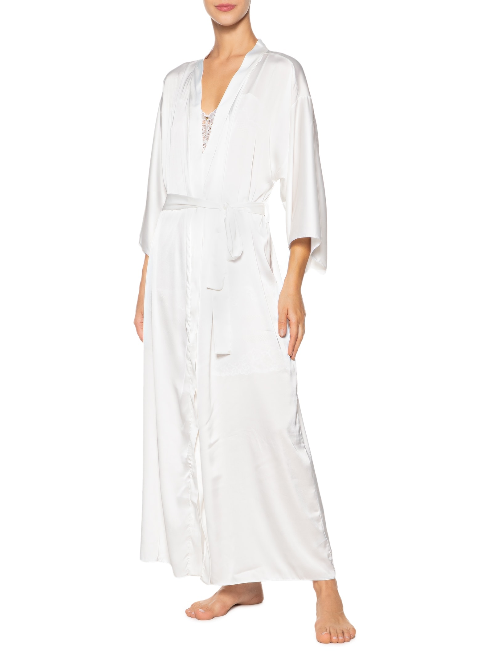 Robe Longo Em Cetim Valência Honeymoon Branco Hope