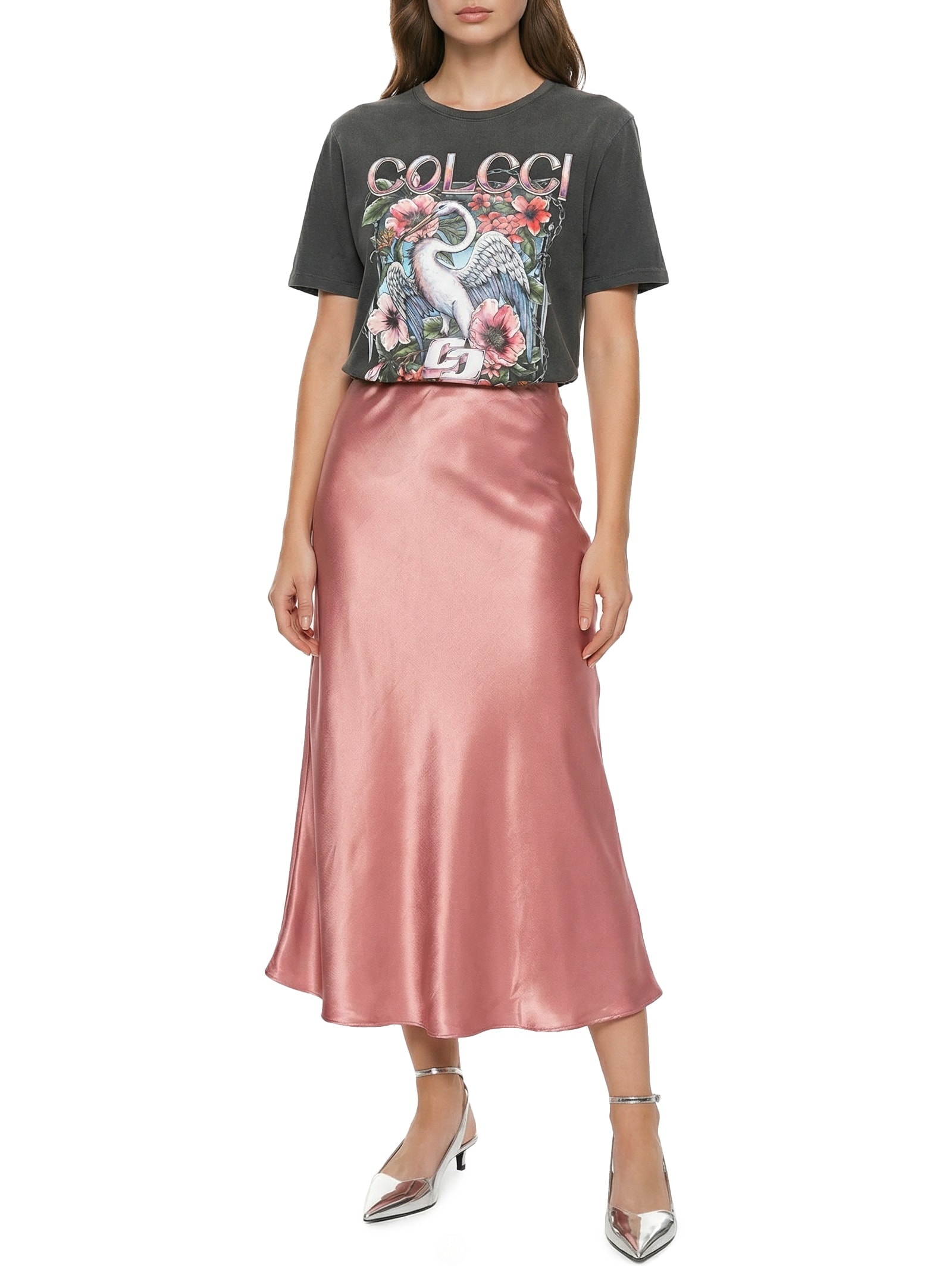 Saia Acetinada Rosa Colcci