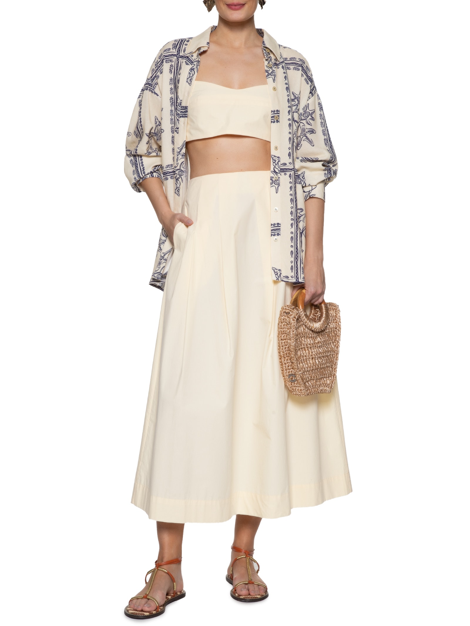 Pregas Saia Longa Em Promoção Saia Azul Em Twill Godê Com Pregas