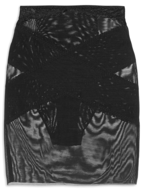 Saia Anágua Modeladora Em Tule E Renda – Preto