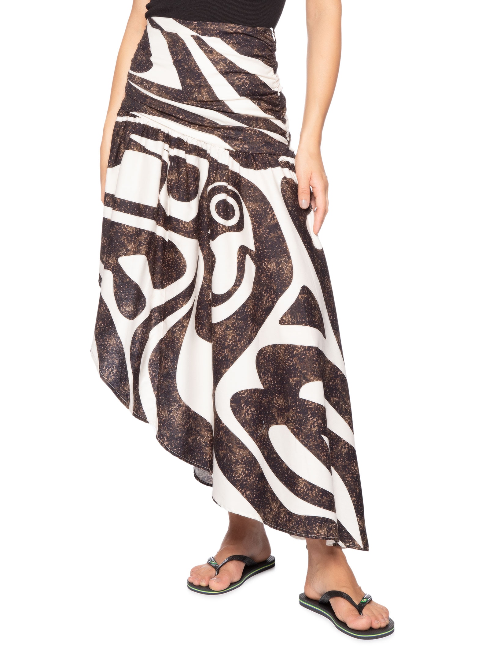 Saia Assimétrica Calçadão Tropical Preto Farm