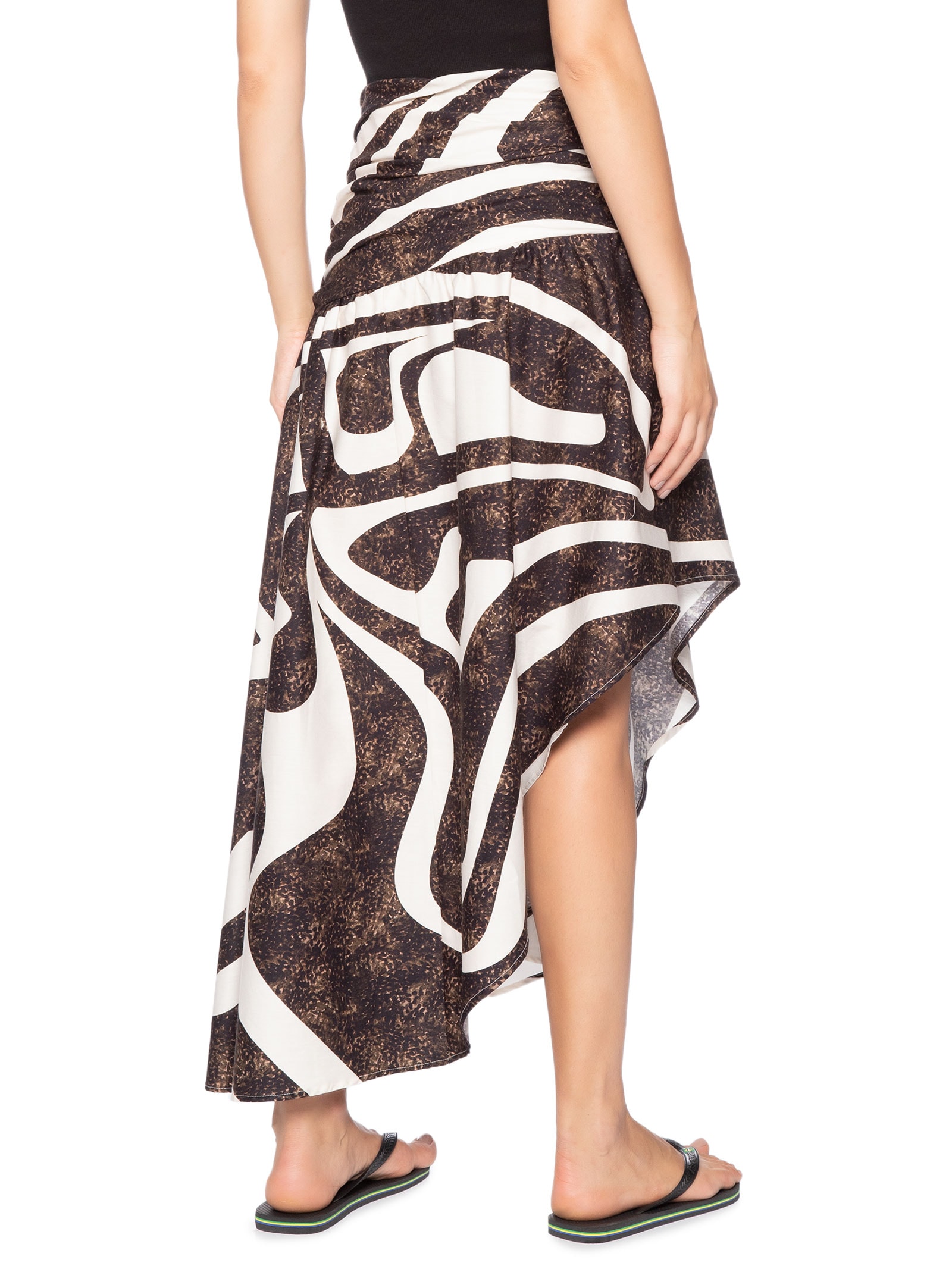 Saia Assimétrica Calçadão Tropical Preto Farm