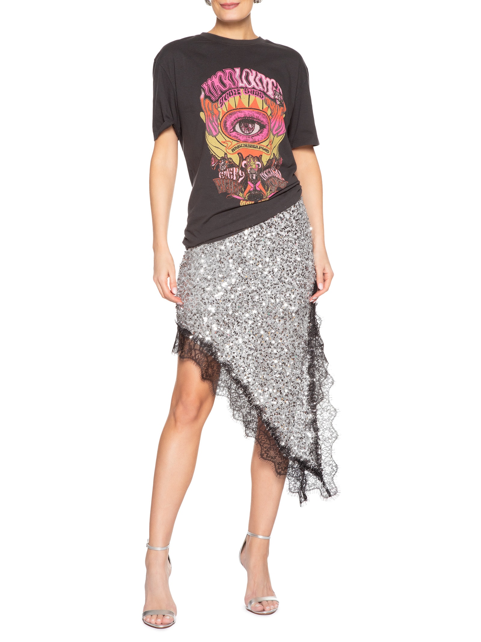 Saia Assimétrica Em Paetê Prateado Market 33