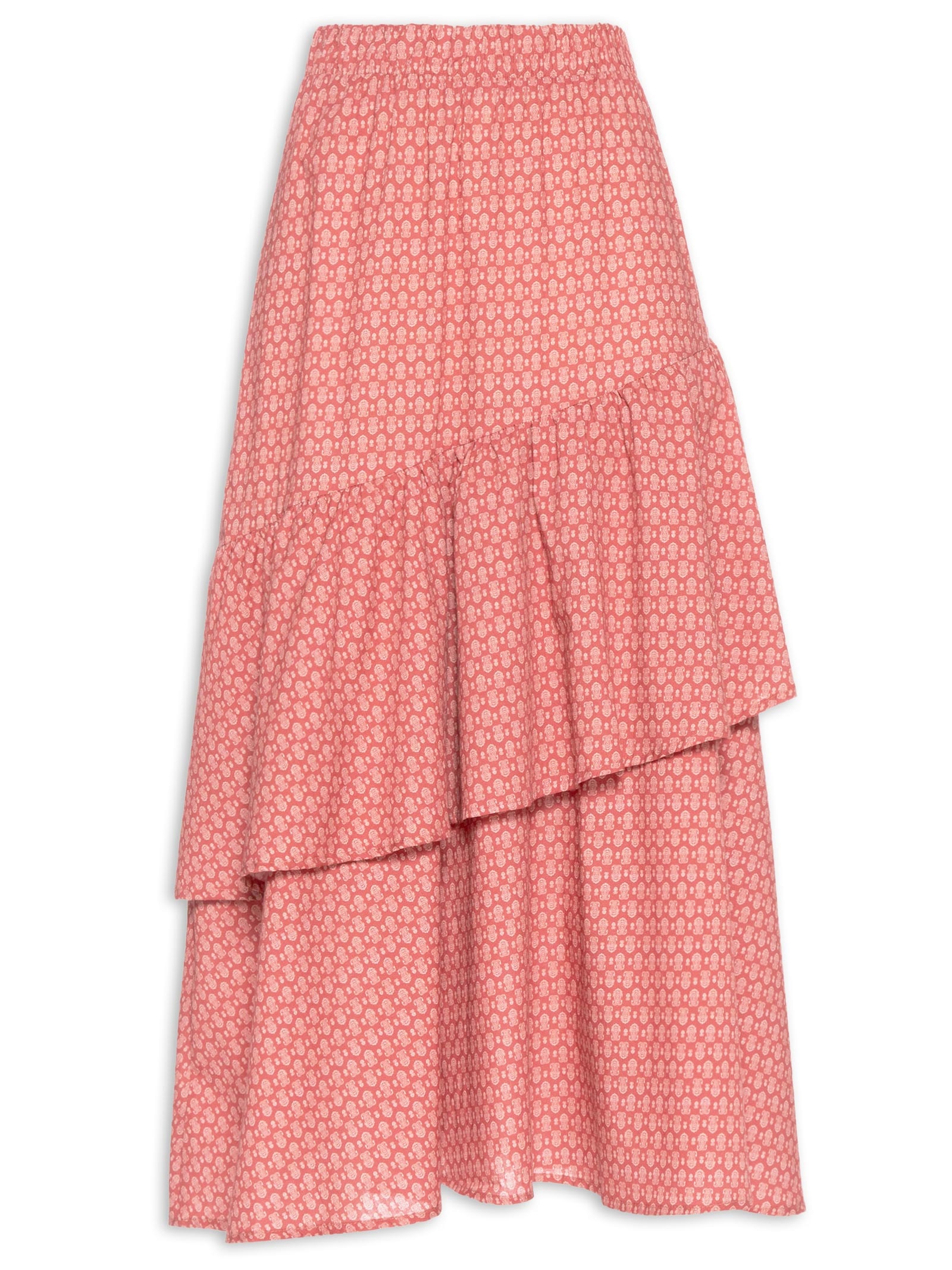 Saia Babados Algodão Paisley Rosa J.chermann