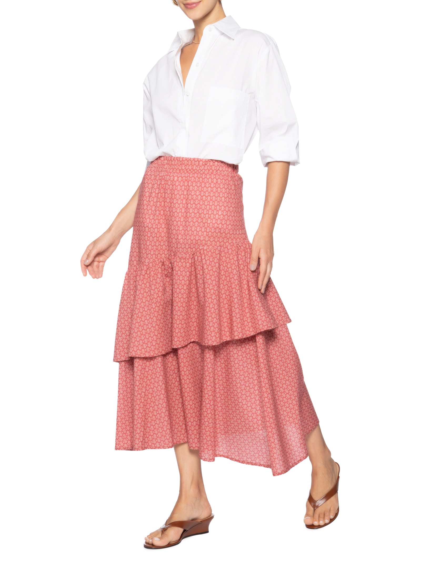 Saia Babados Algodão Paisley Rosa J.chermann