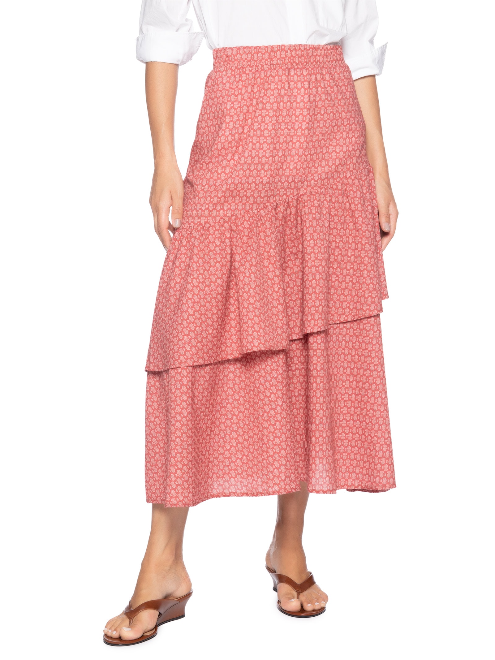 Saia Babados Algodão Paisley Rosa J.chermann