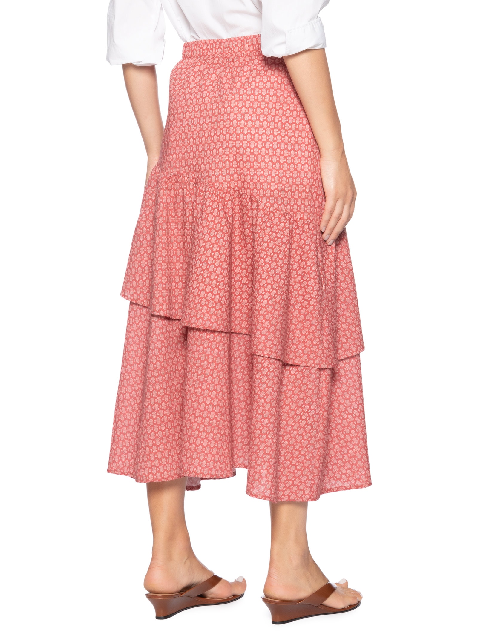 Saia Babados Algodão Paisley Rosa J.chermann