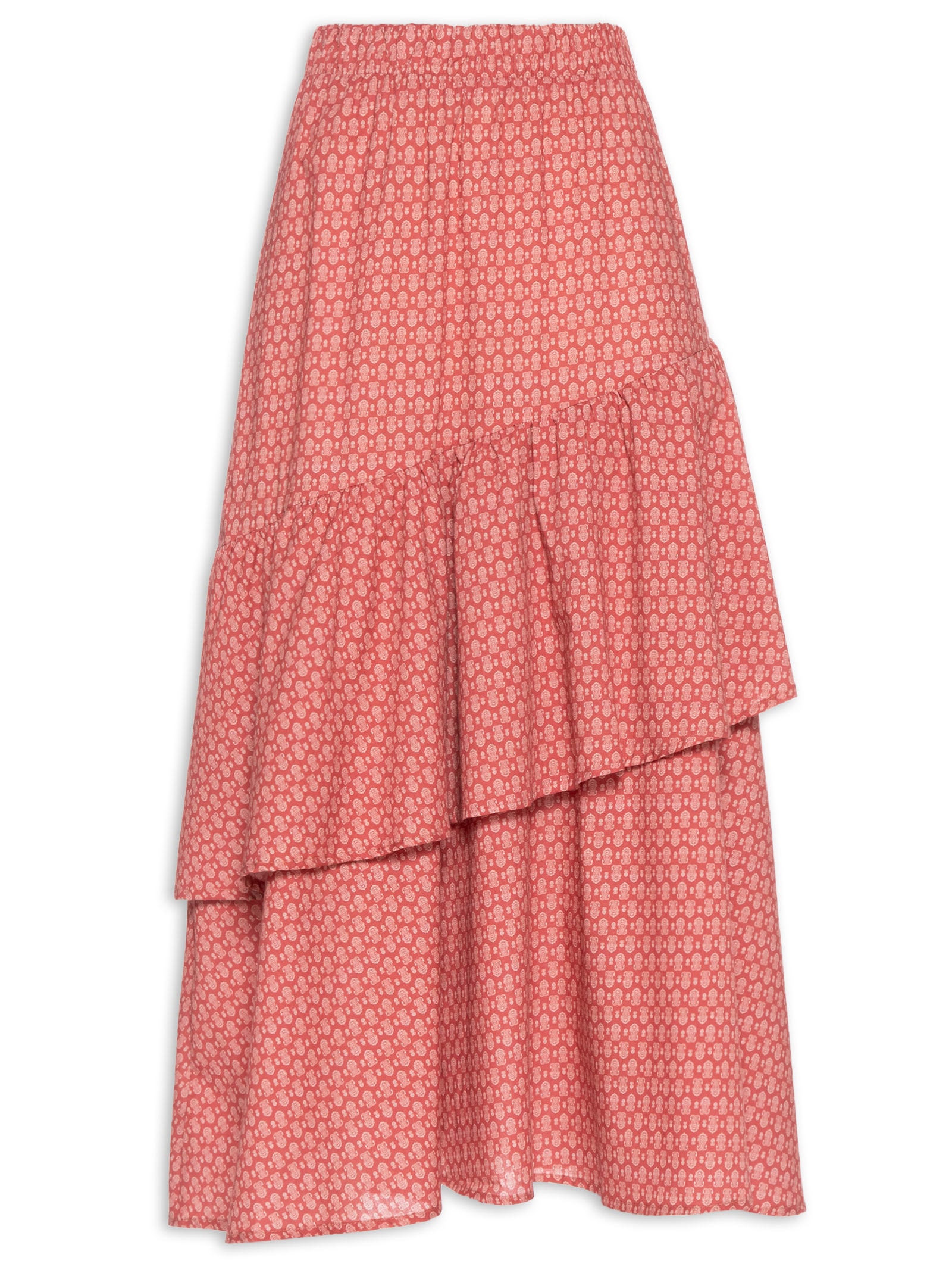 Saia Babados Algodão Paisley Rosa J.chermann