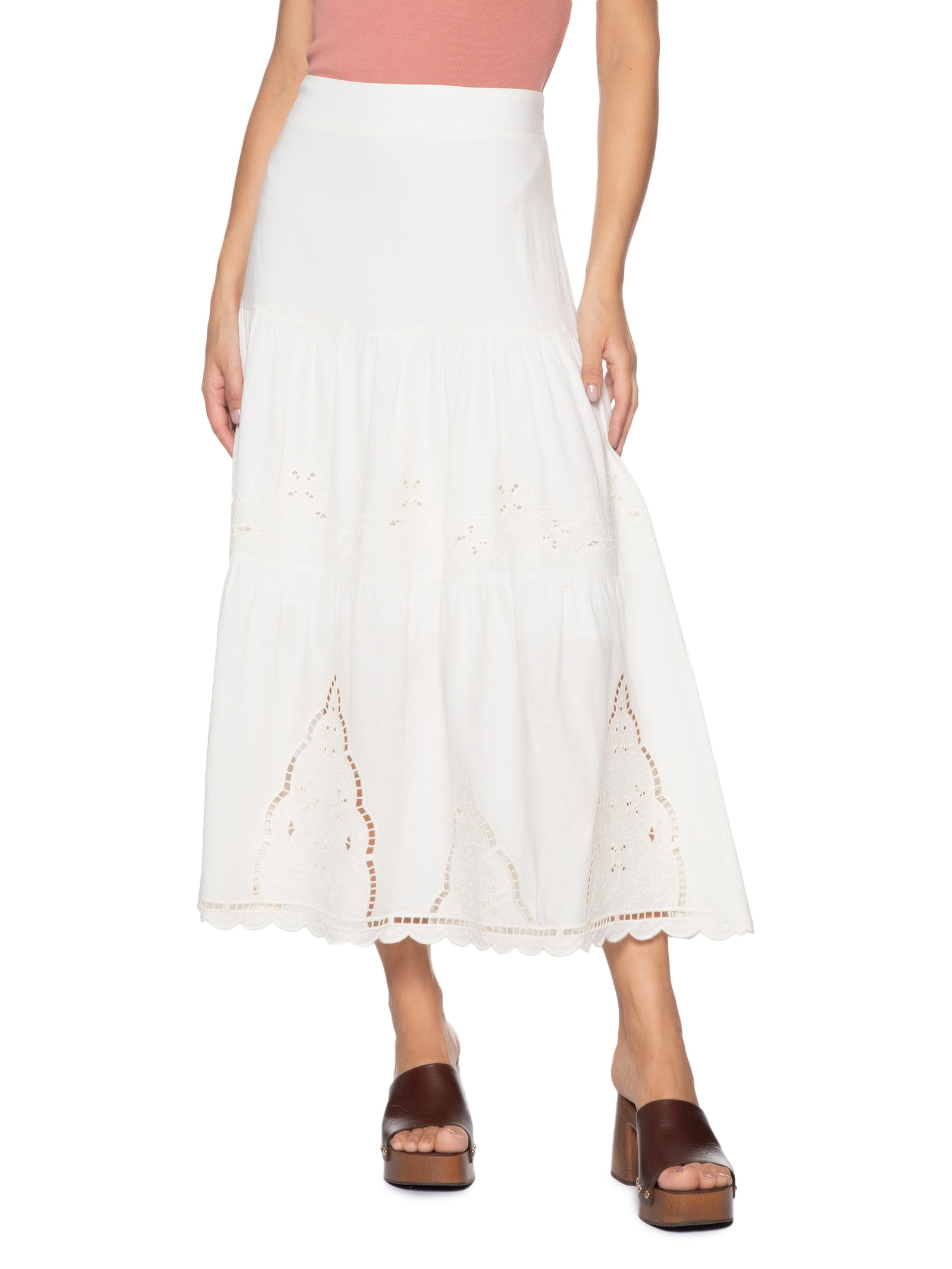 Saia Bordado Dhalia Branco Maria Filó