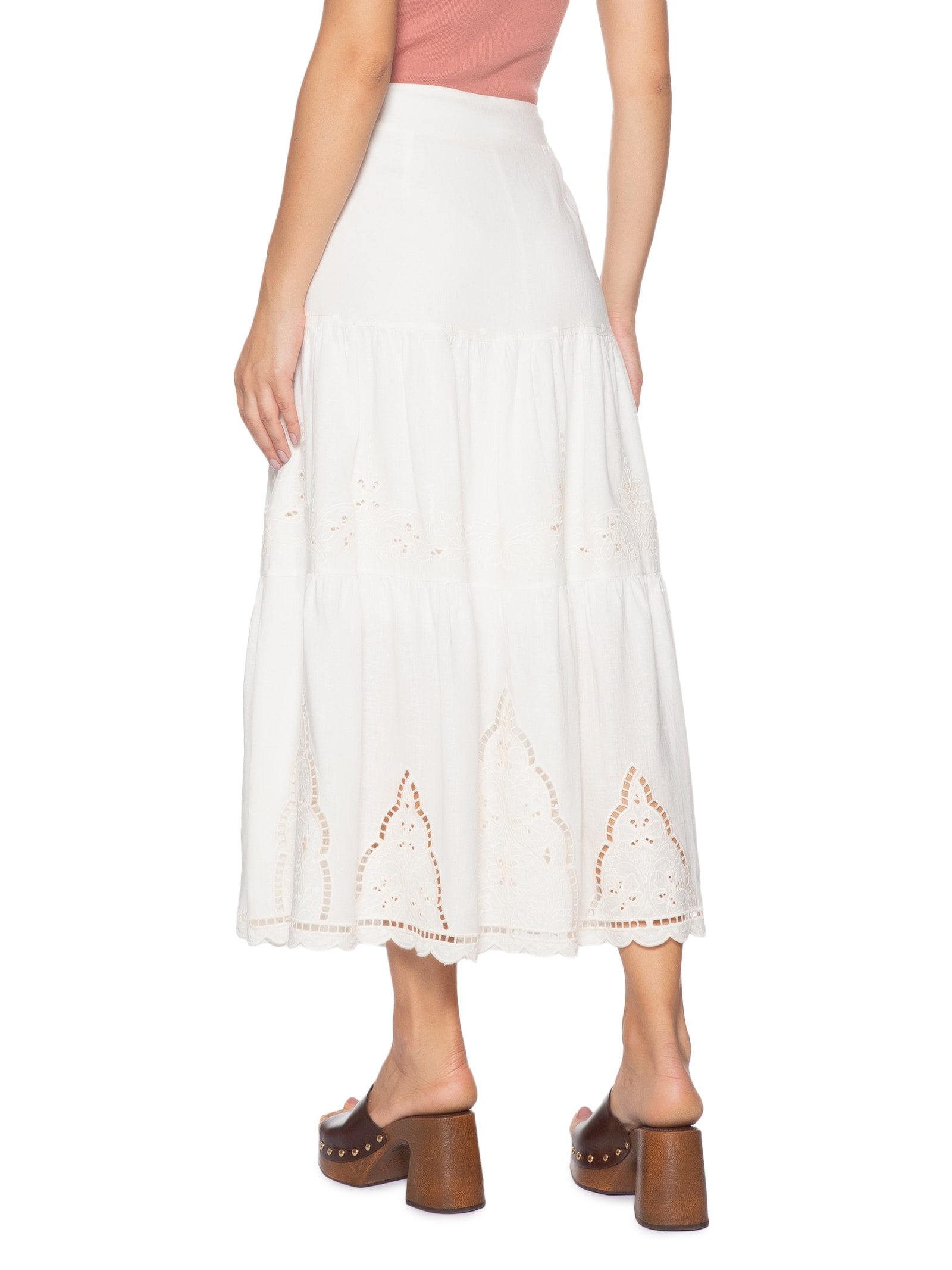Saia Bordado Dhalia Branco Maria Filó