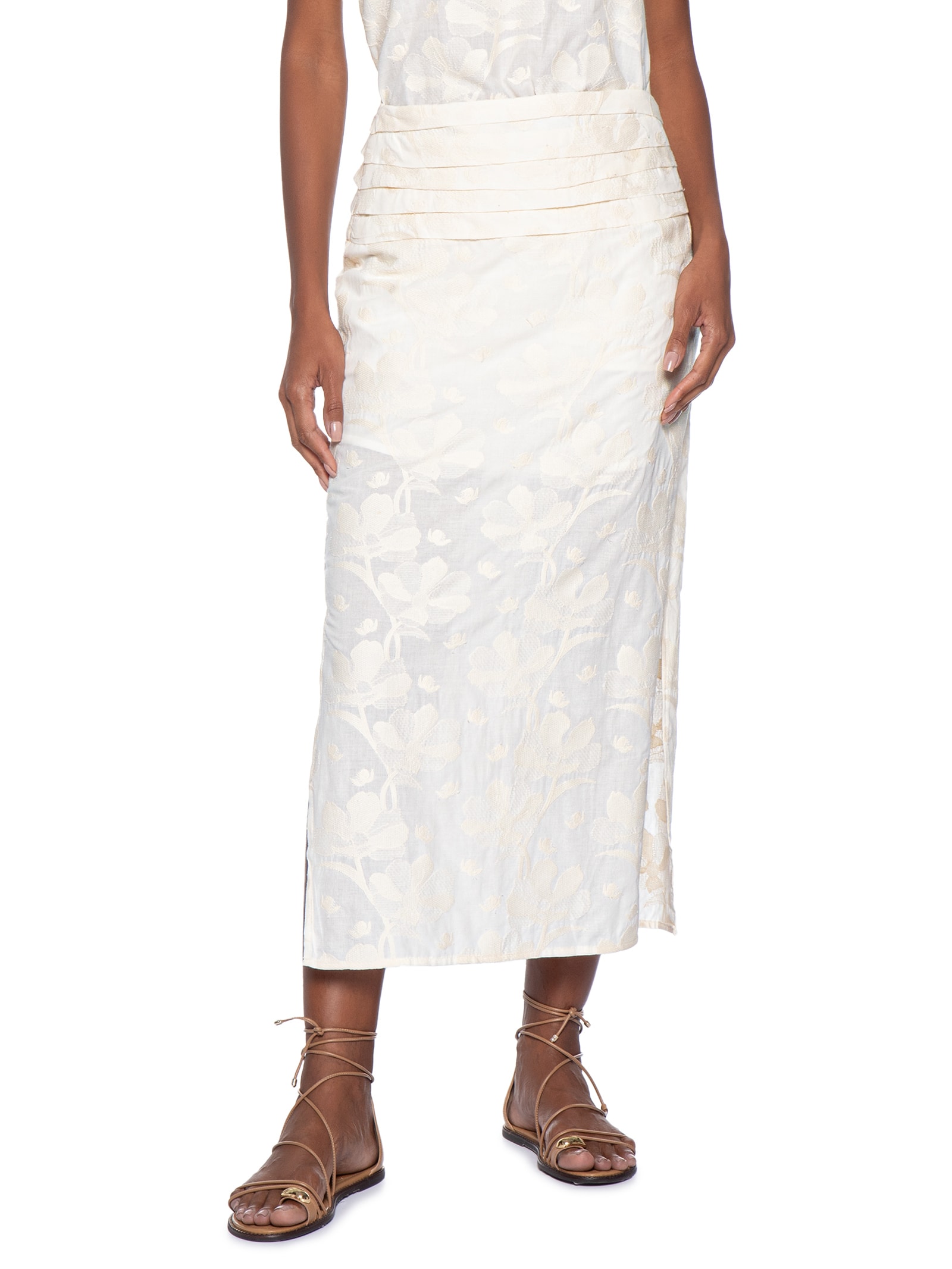 Saia Bordado Holambra Off White Maria Filó