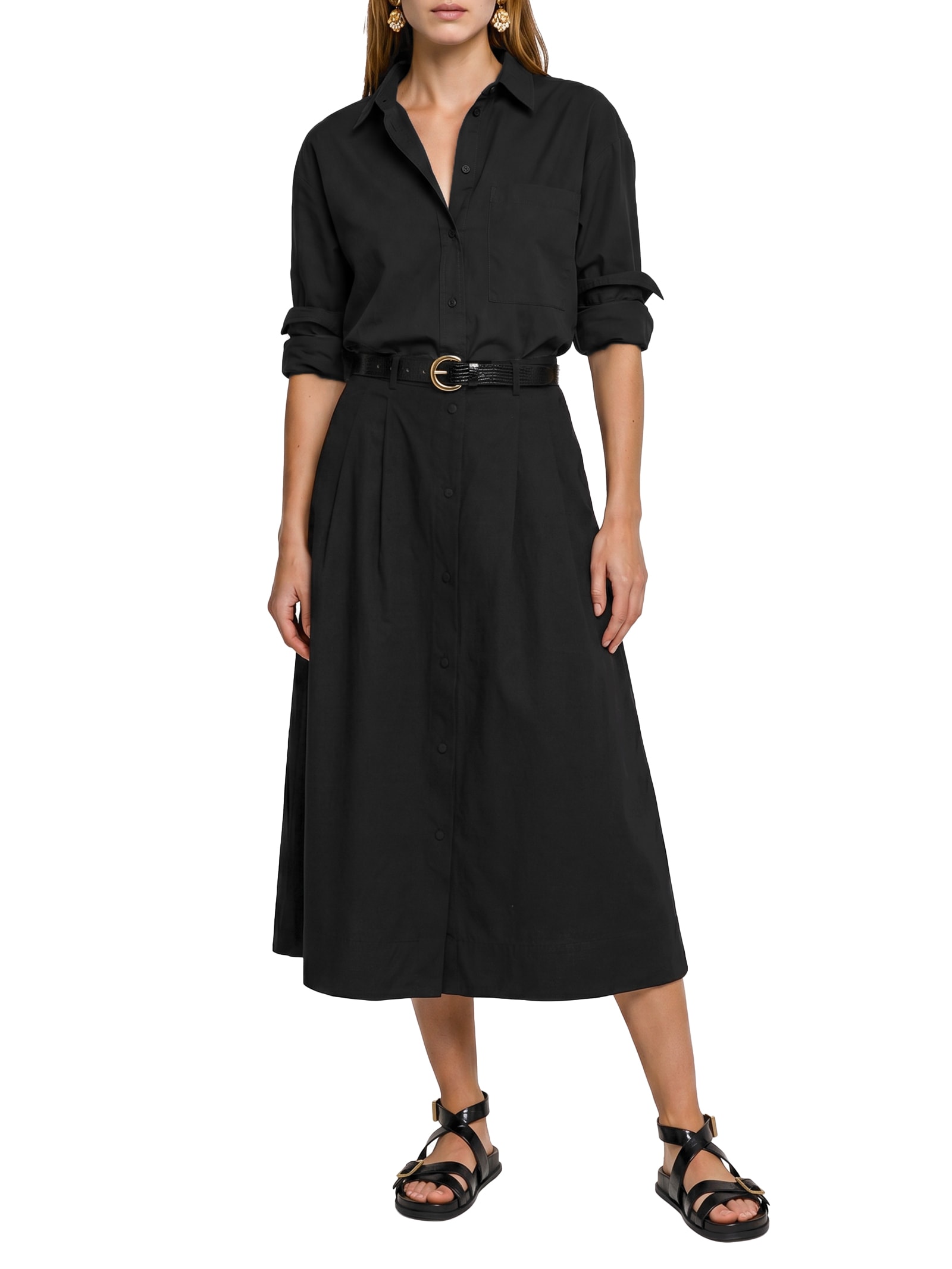 Saia Botões Algodão Empapelado Preto Cantão