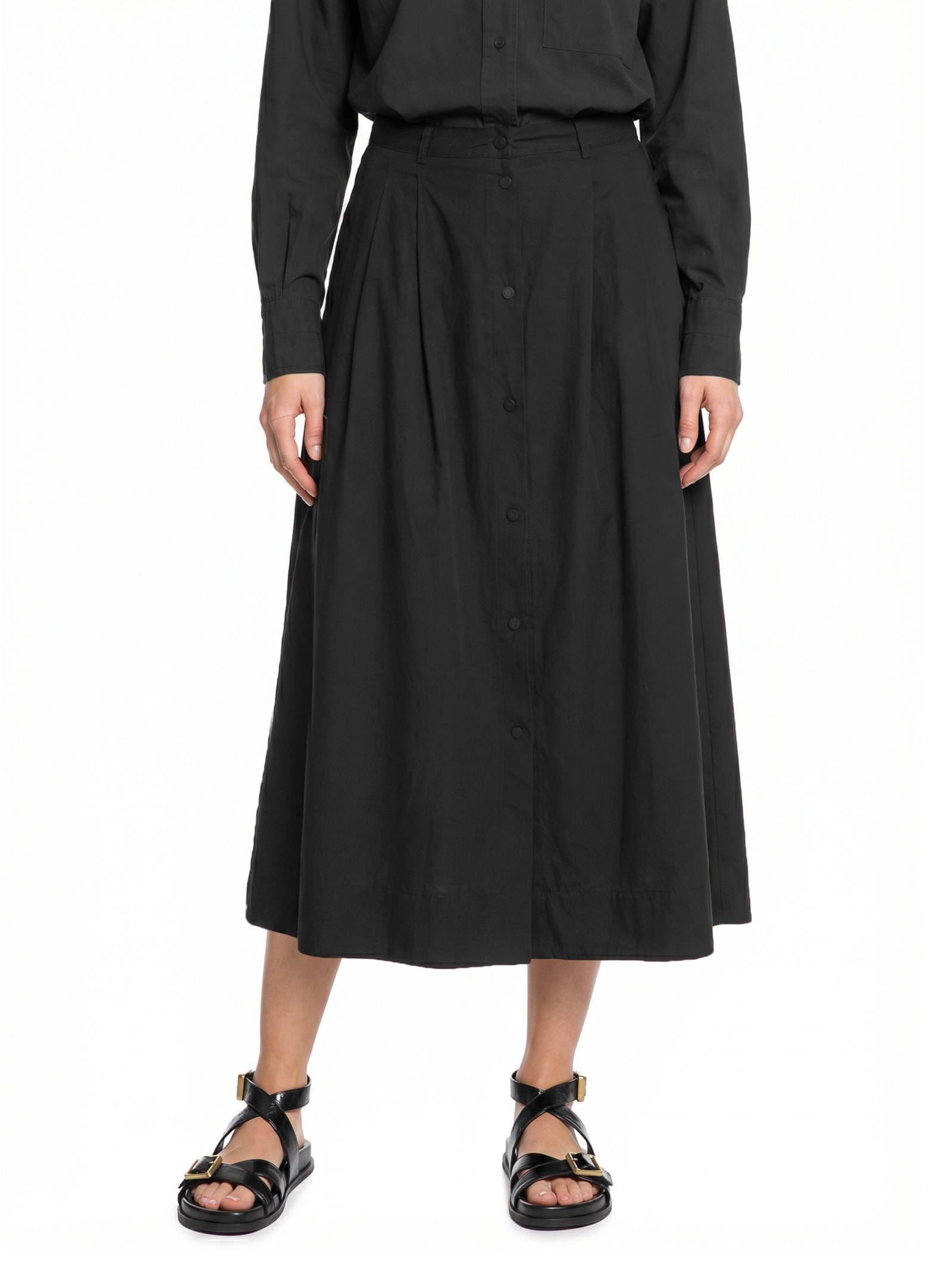 Saia Botões Algodão Empapelado Preto Cantão