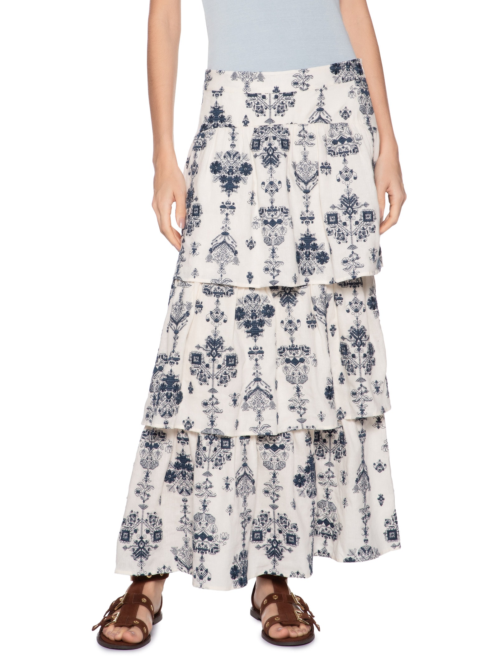 Saia Camadas Bordado Rubi Branco Maria Filó