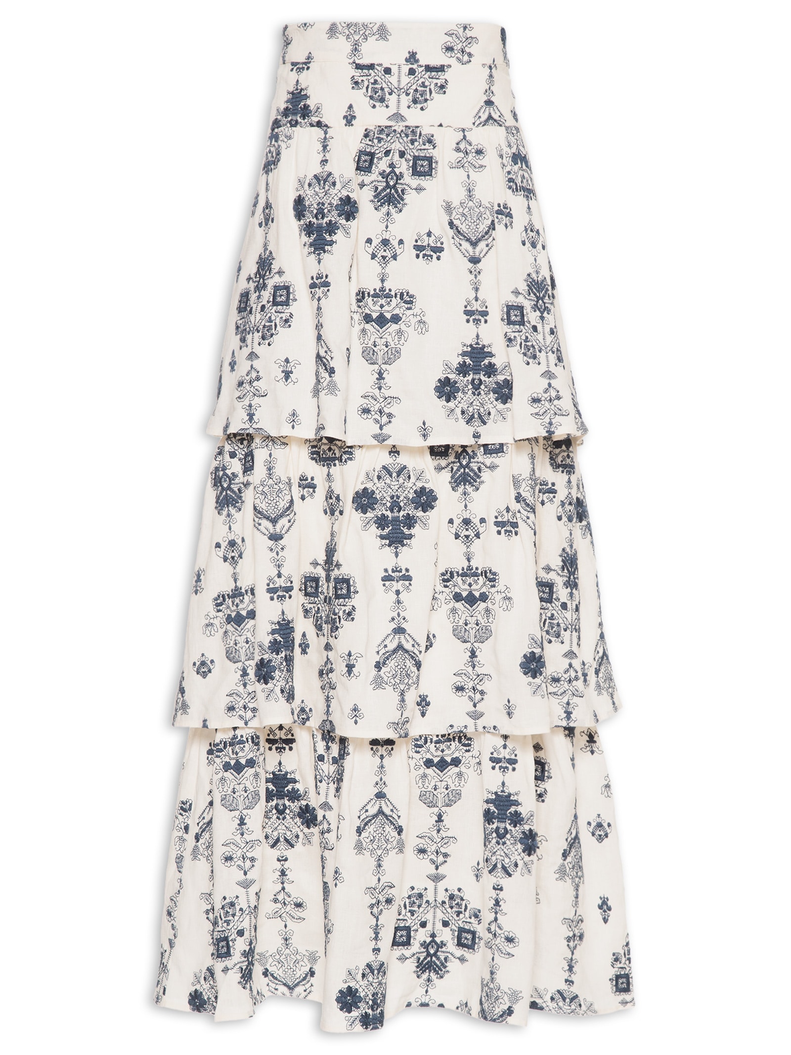 Saia Camadas Bordado Rubi Branco Maria Filó